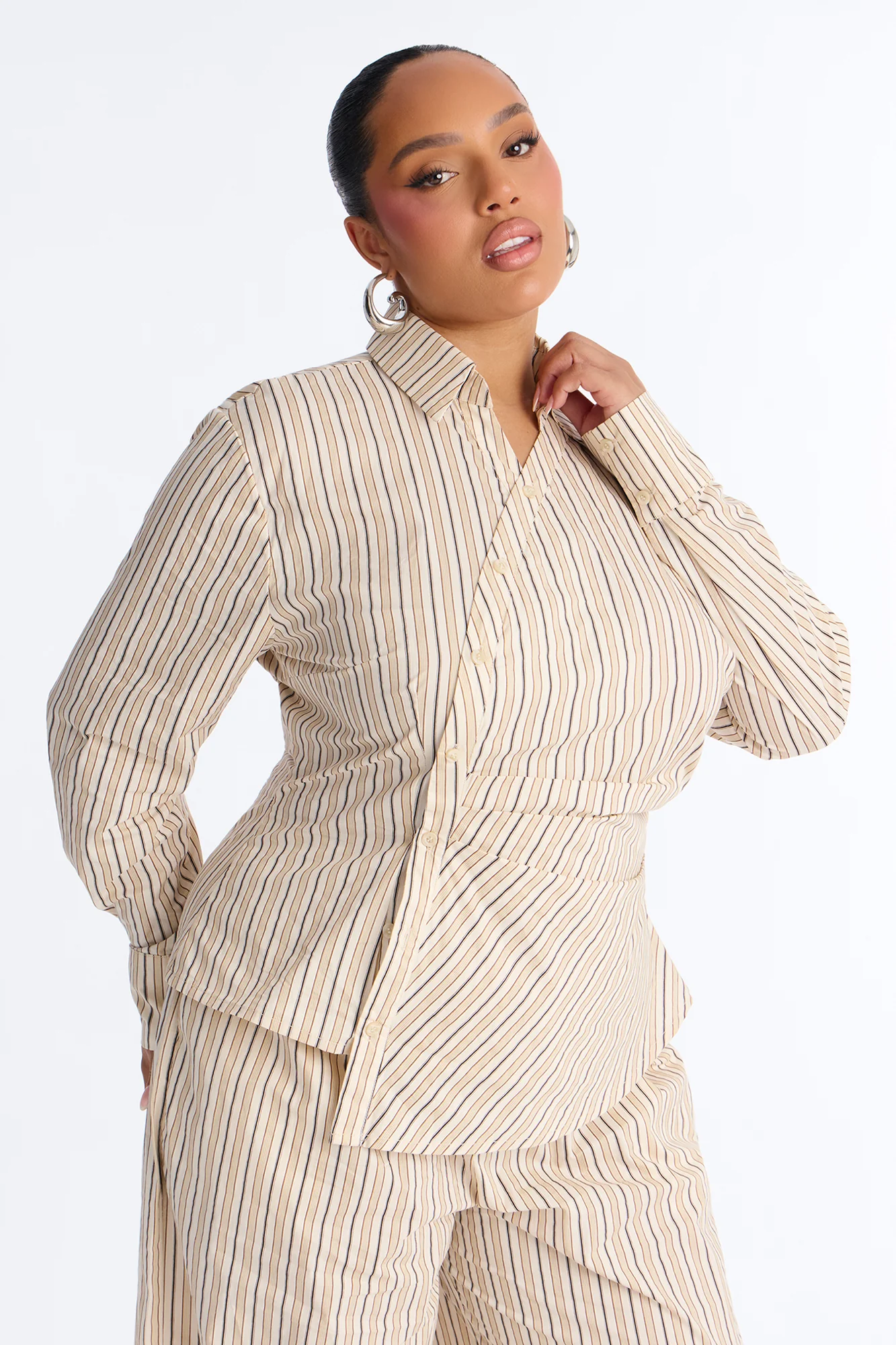Margot Wrap Pinstripe Pant Set - Cream/combo - Image 6