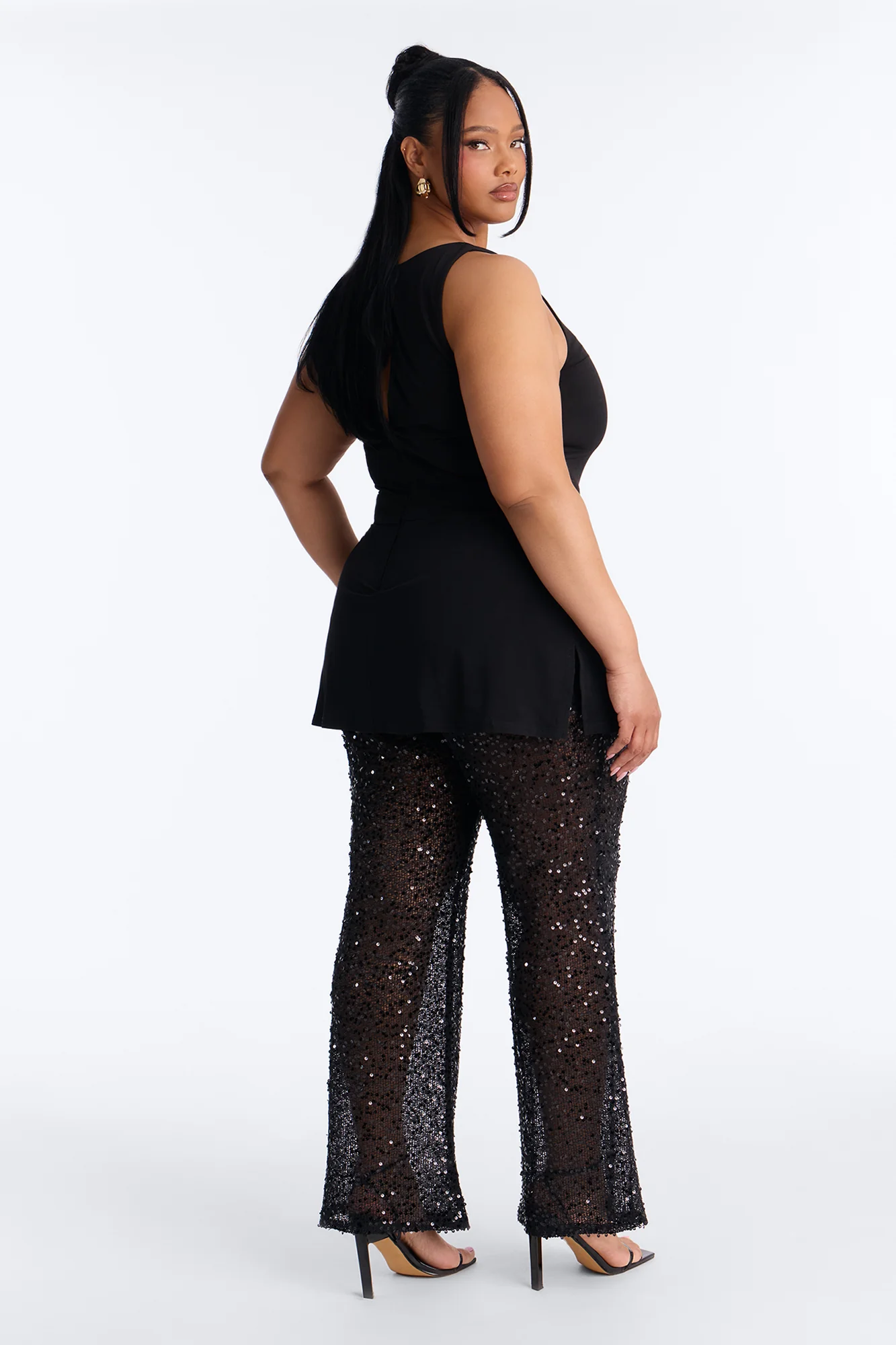 Mari Knit Sequin Jumpsuit - Black - Image 8