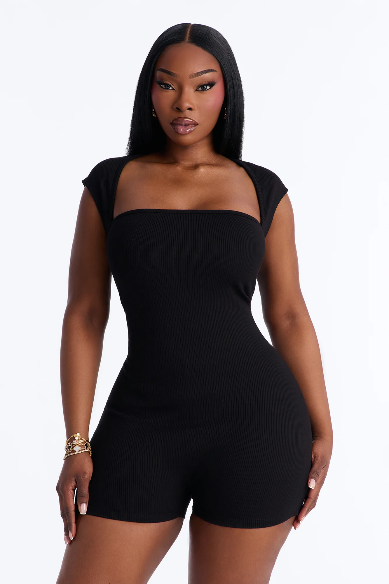 Mari Square Neck Snatched Micro Romper - Black - Image 5