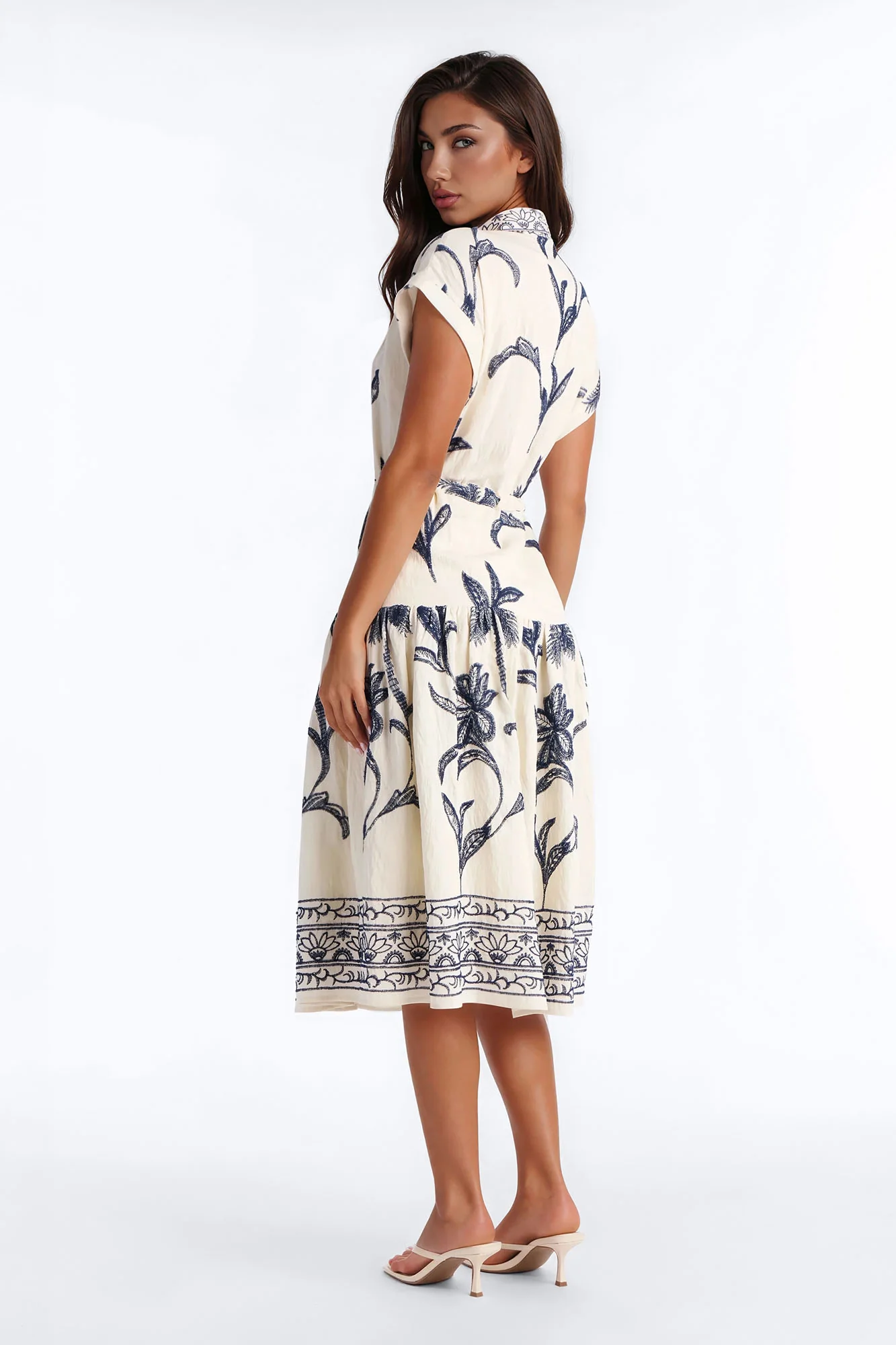 Maria Embroidered Midi Dress - White/Blue - Image 4