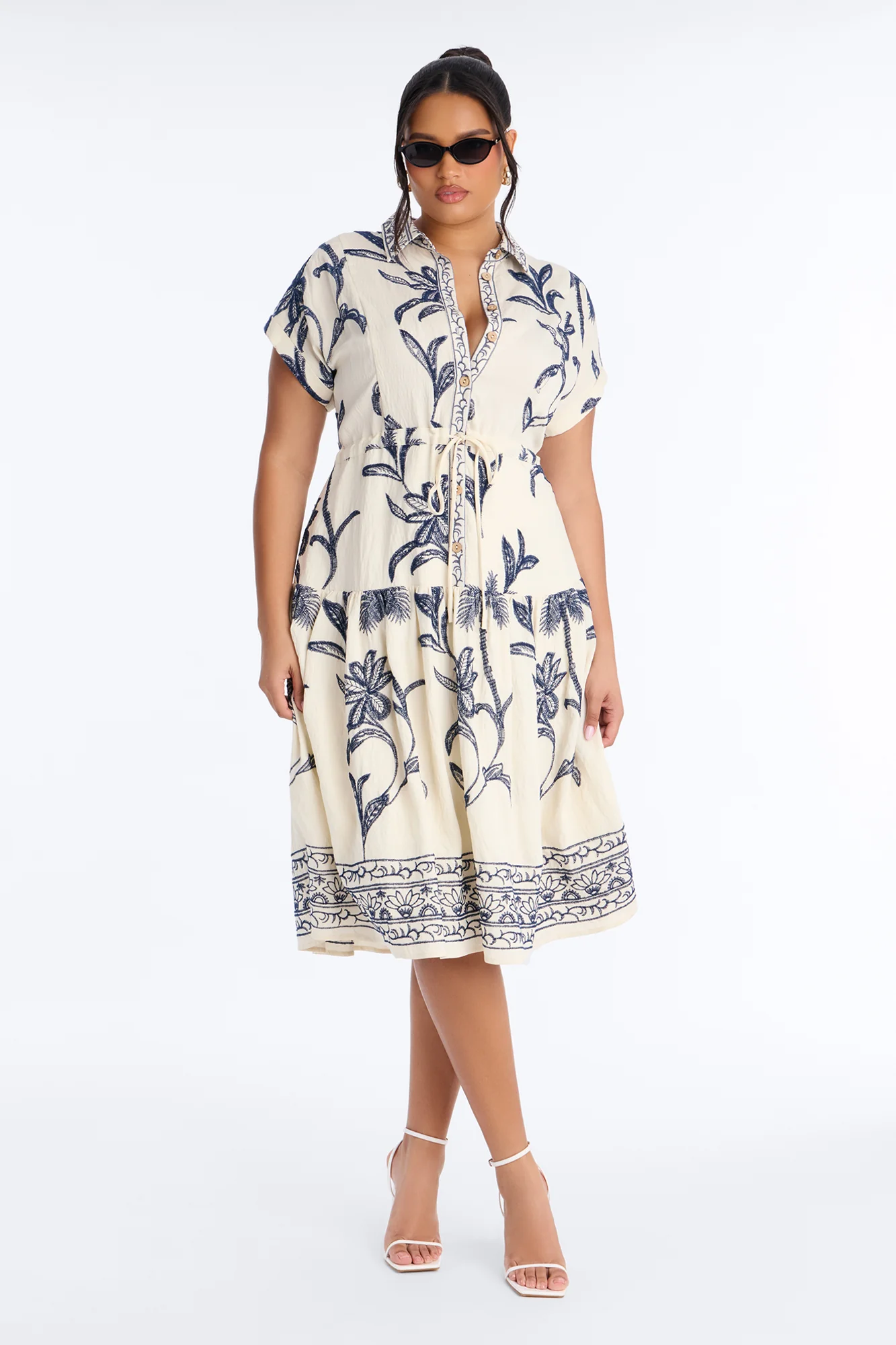 Maria Embroidered Midi Dress - White/Blue - Image 5