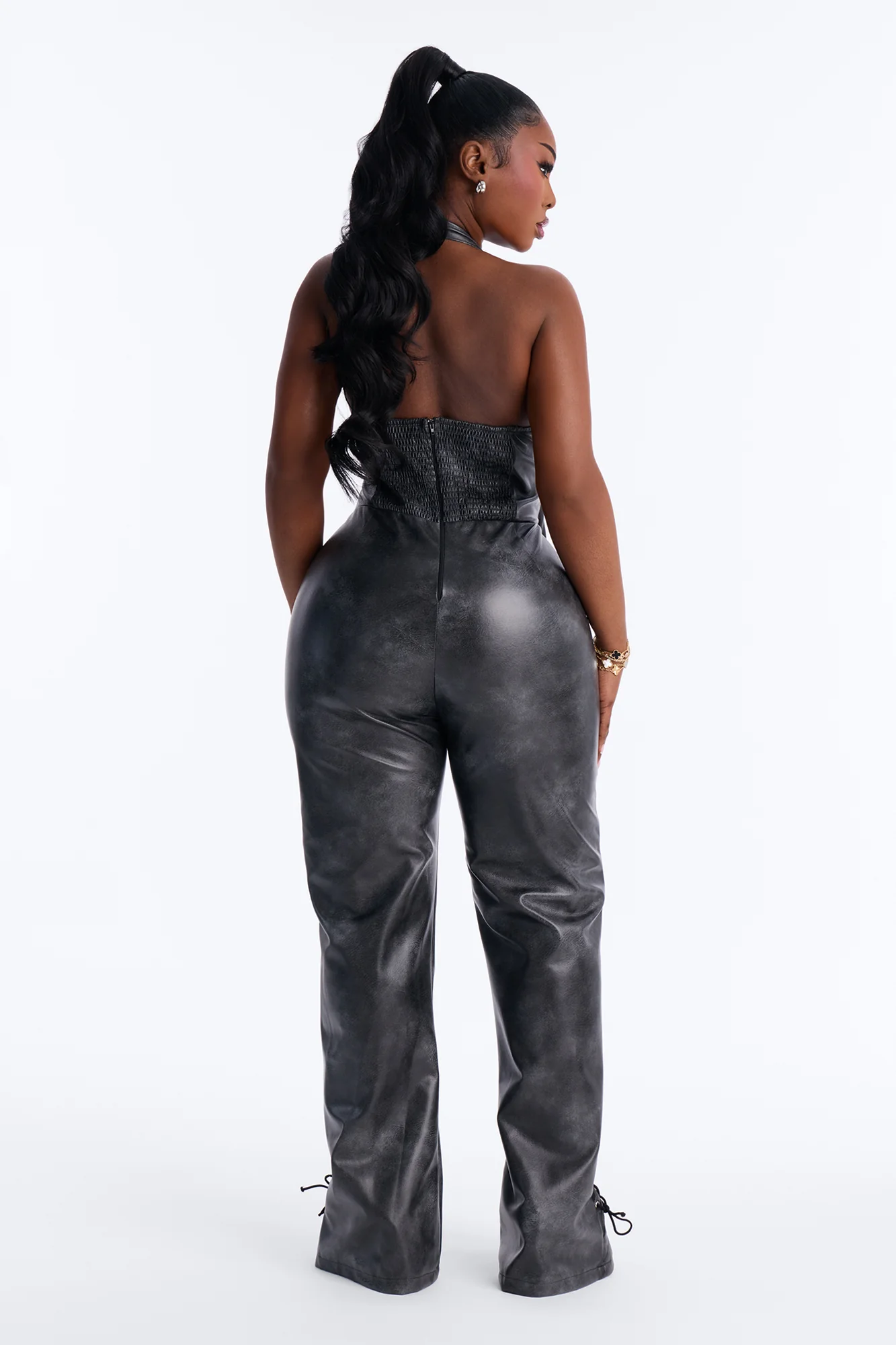 Maria Faux Leather Lace Up Jumpsuit - Black - Image 8