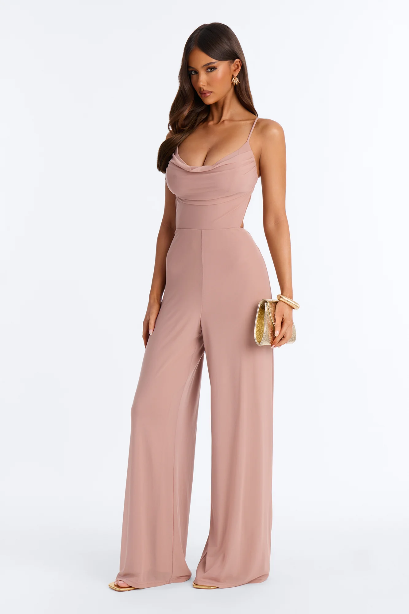 Maria Mesh Wide Leg Jumpsuit - Taupe