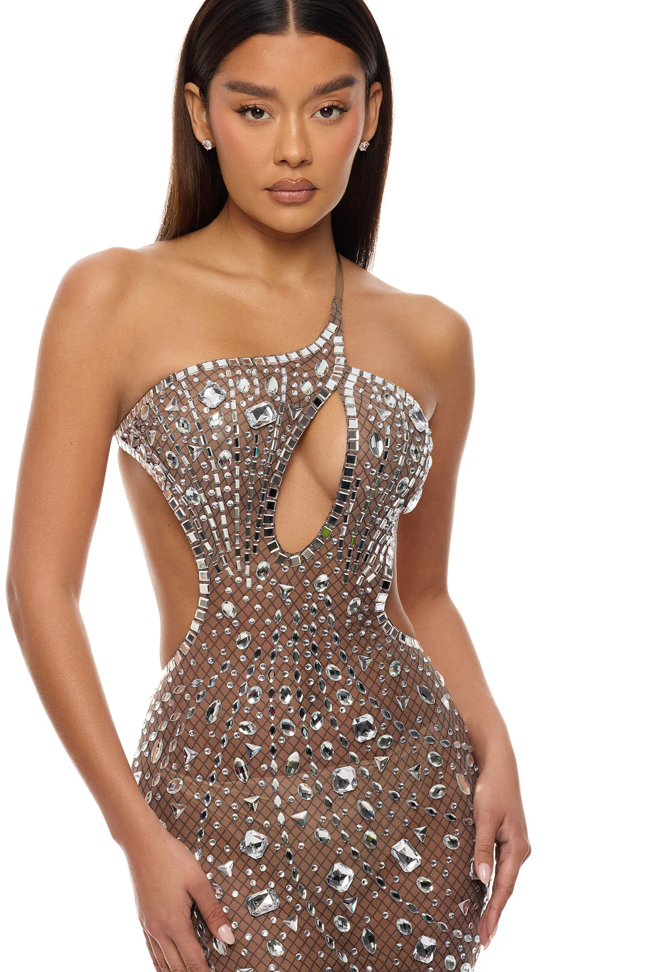 Maria Rhinestone Midi Dress - Nude/combo - Image 2