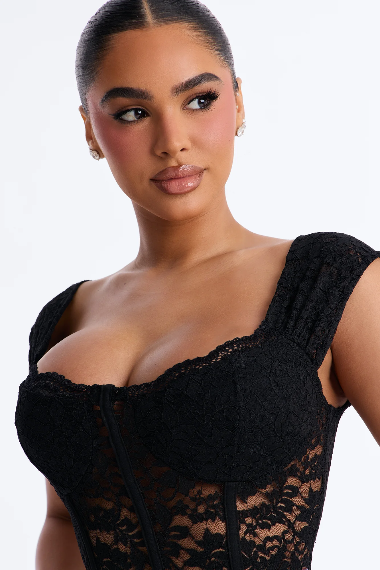 Maria Sheer Lace Short Sleeve Bodysuit - Black - Image 4