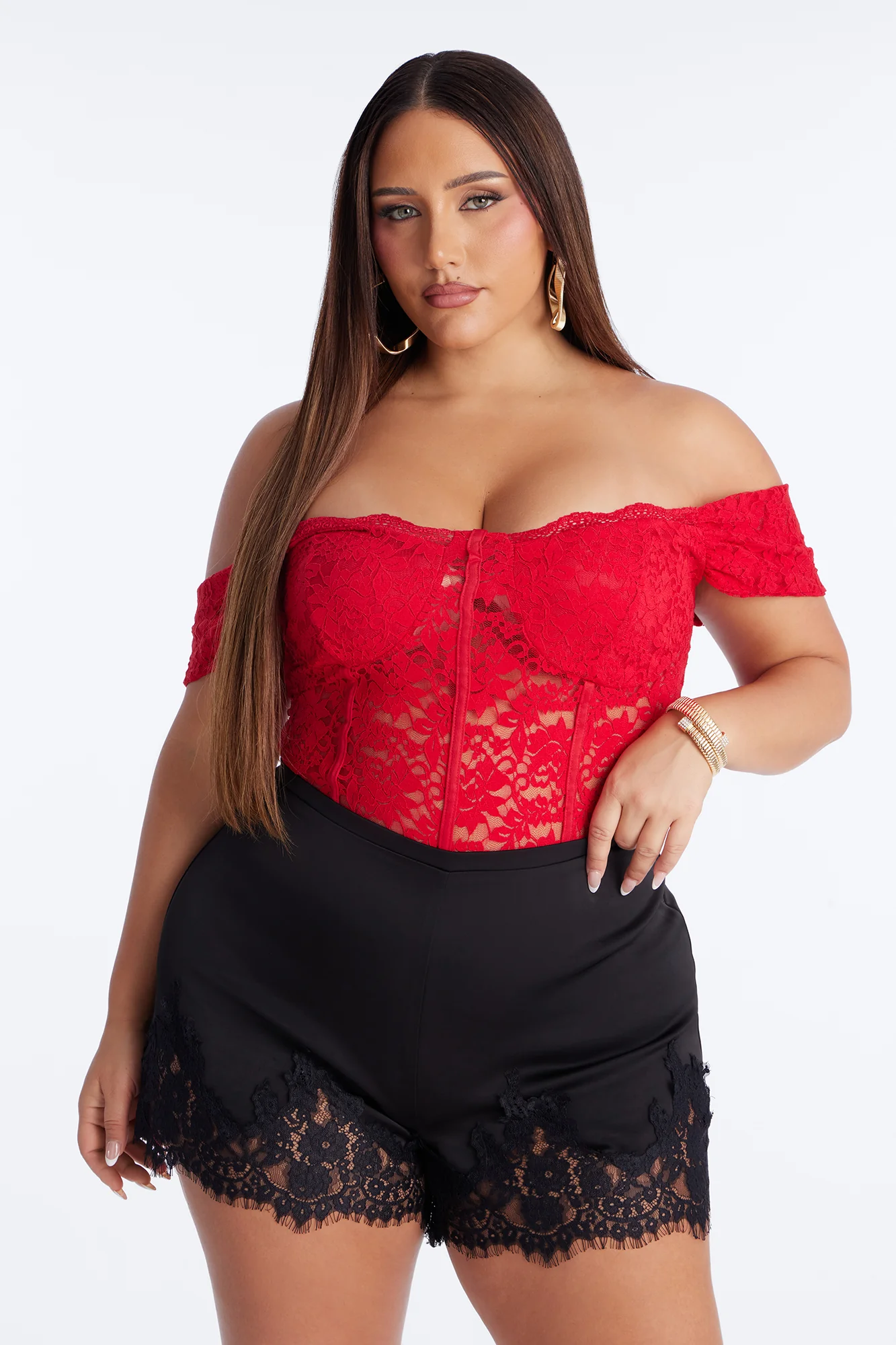 Maria Sheer Lace Short Sleeve Bodysuit - Red - Image 7