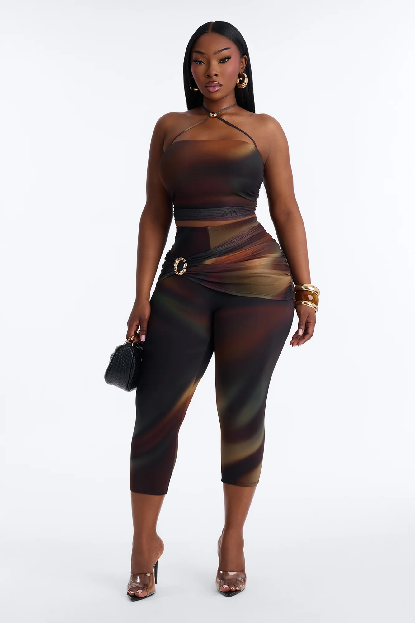 Mariah Halter Mesh Capri Set - Chocolate/Combo - Image 5