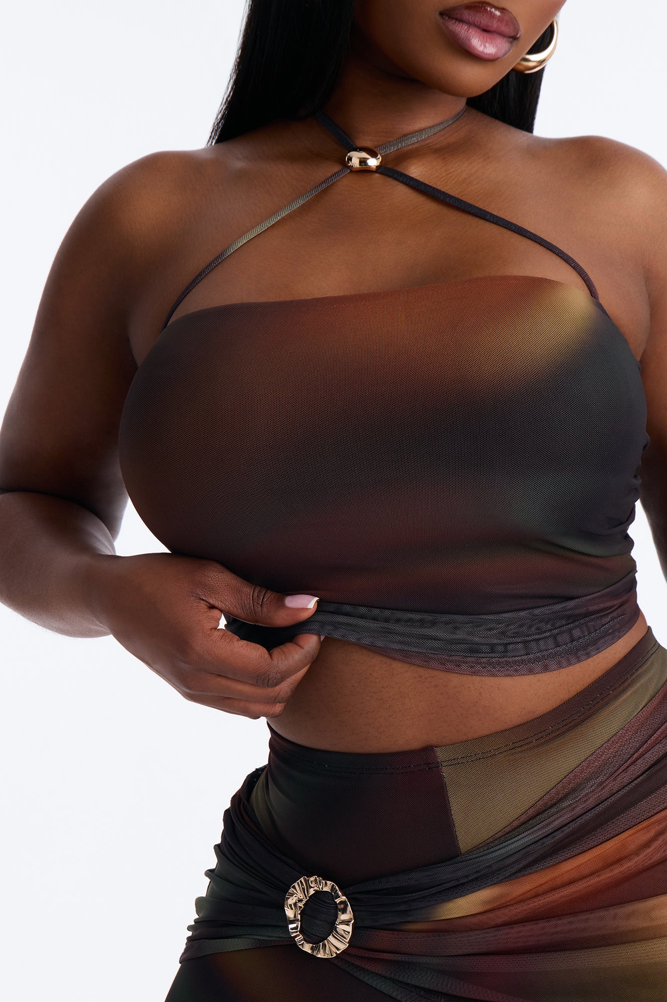 Mariah Halter Mesh Capri Set - Chocolate/Combo - Image 7