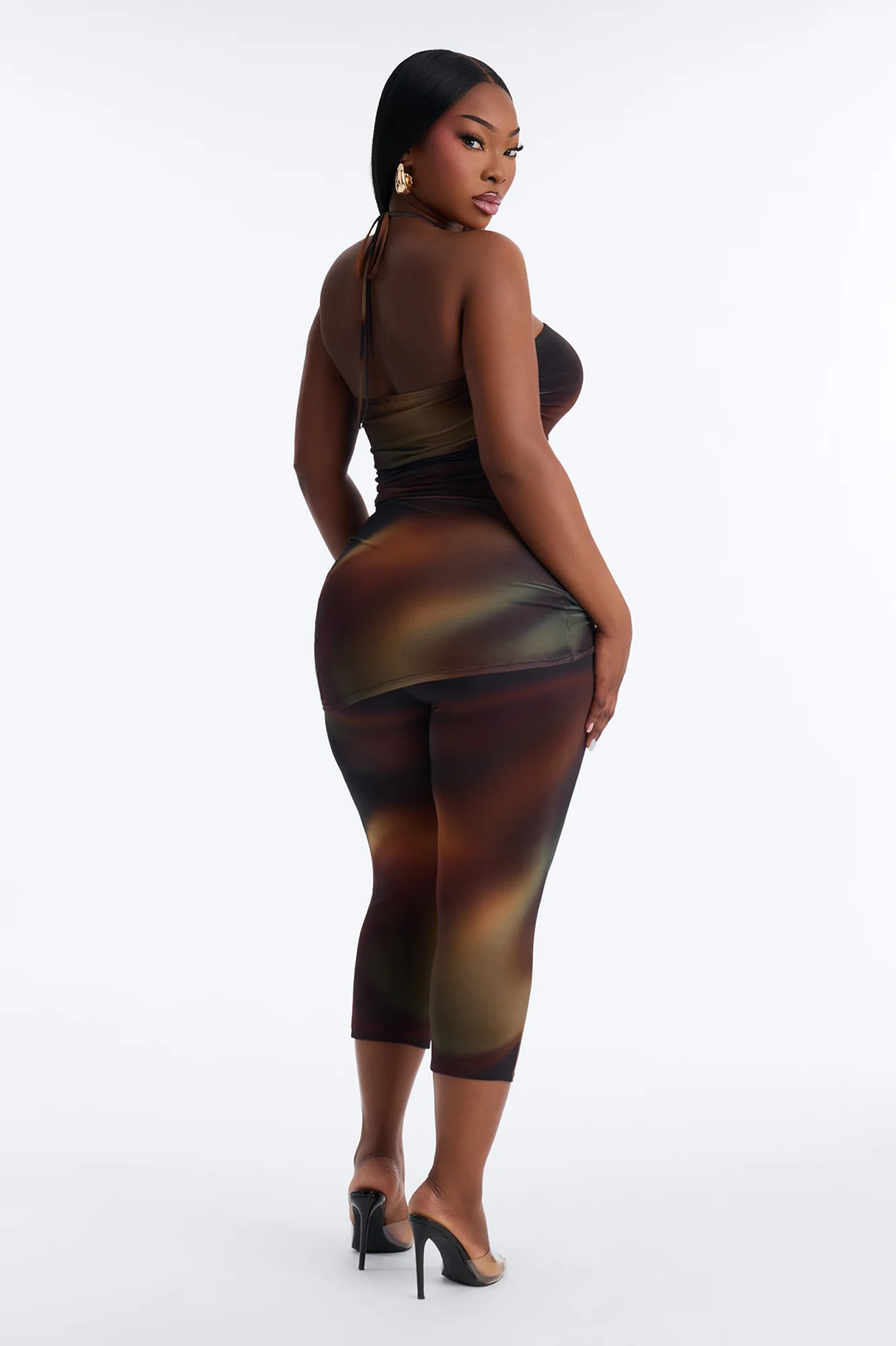 Mariah Halter Mesh Capri Set - Chocolate/Combo - Image 8