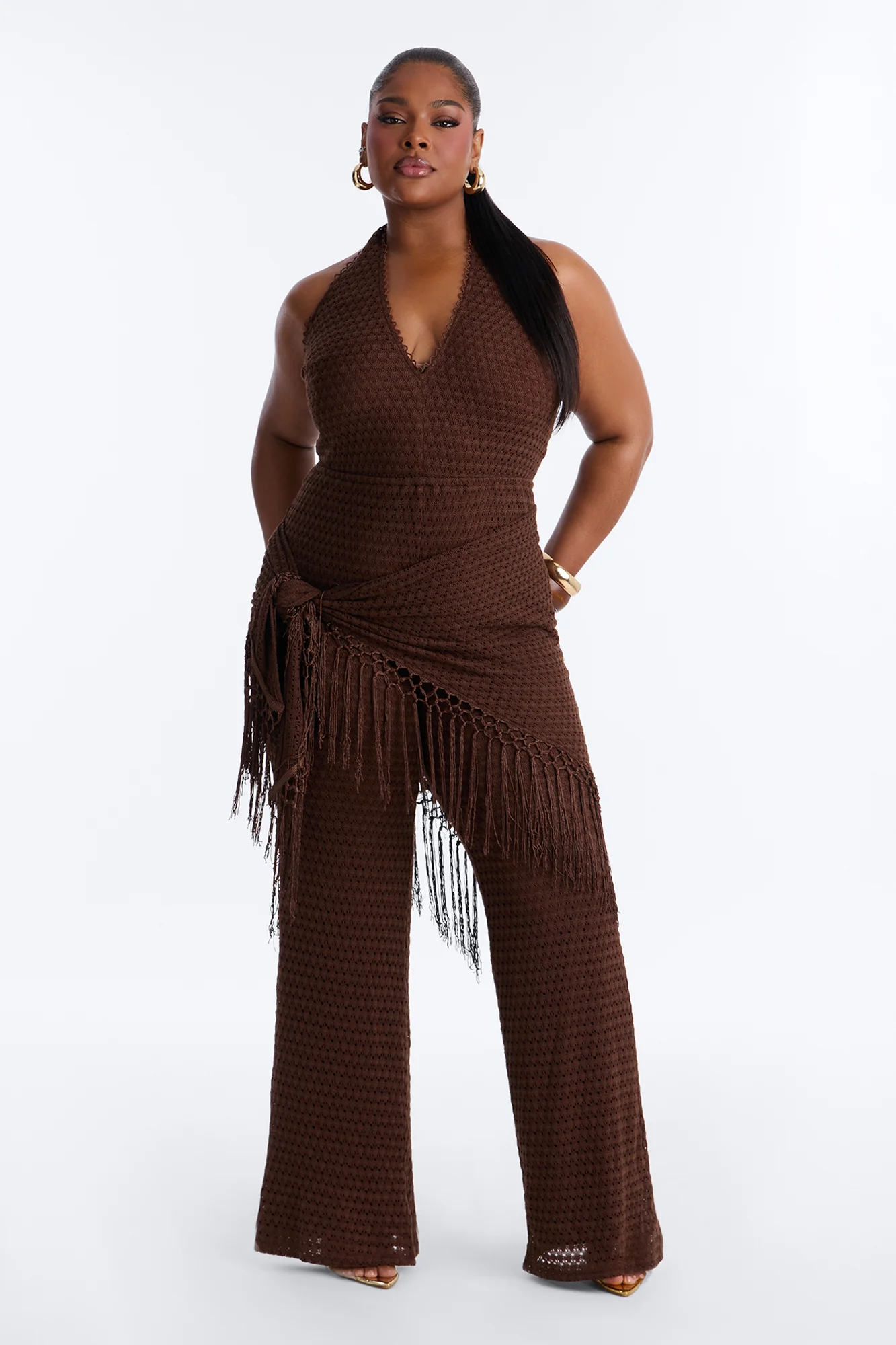 Mariah Jumpsuit And Tie Waist Scarf Set - Chocolate - Image 4