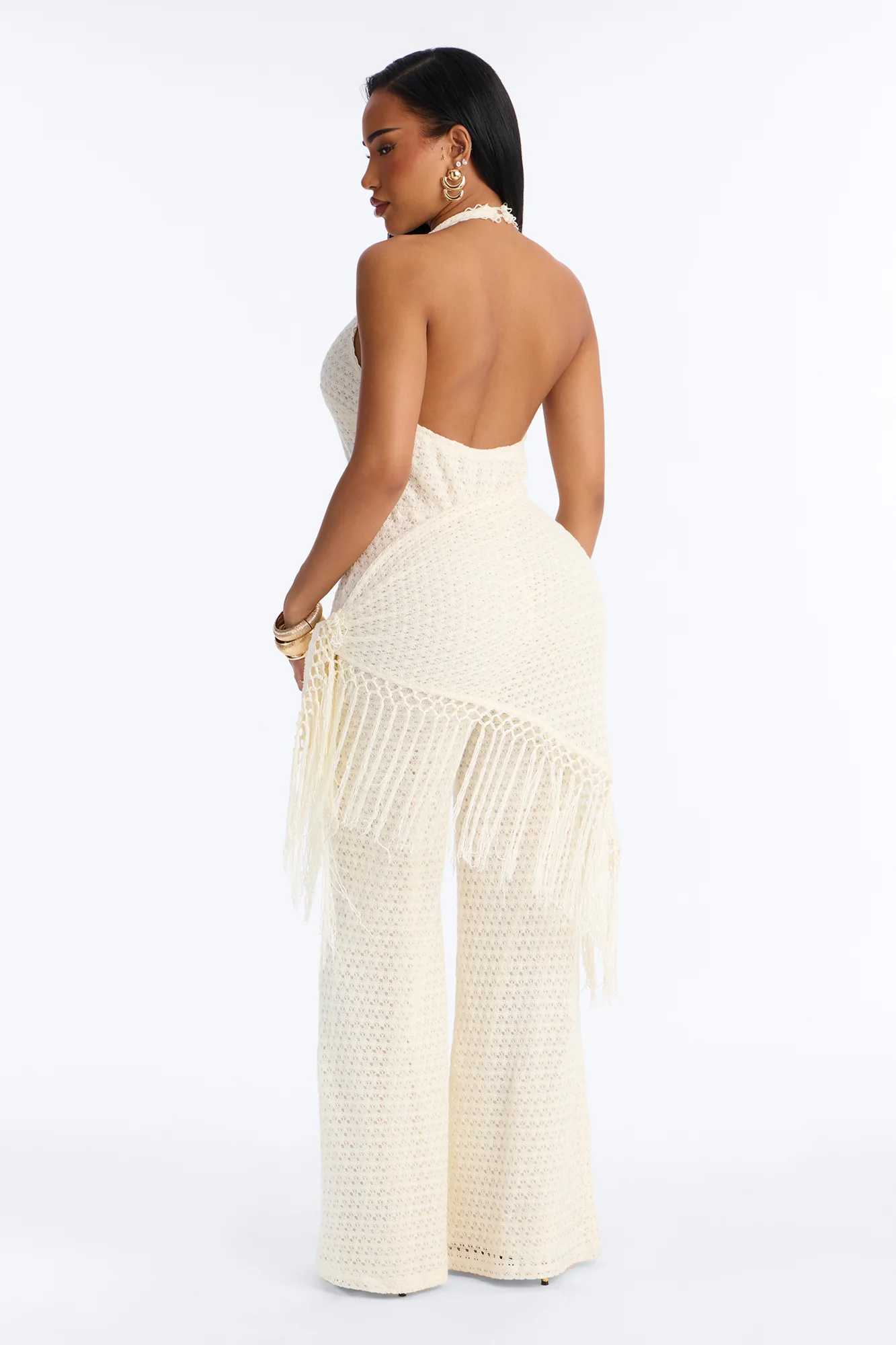 Mariah Jumpsuit And Tie Waist Scarf Set - Cream - Image 4