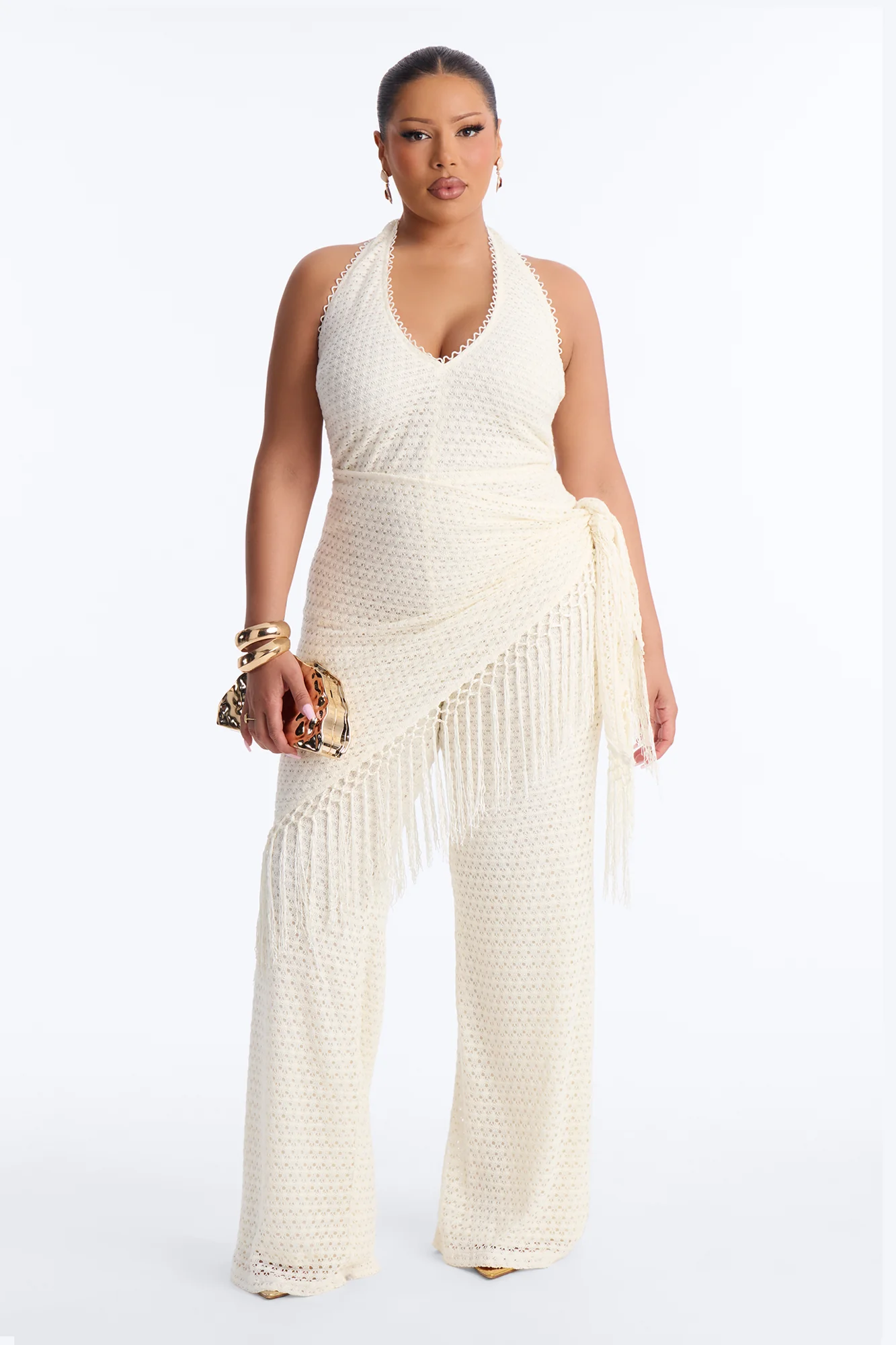 Mariah Jumpsuit And Tie Waist Scarf Set - Cream - Image 5