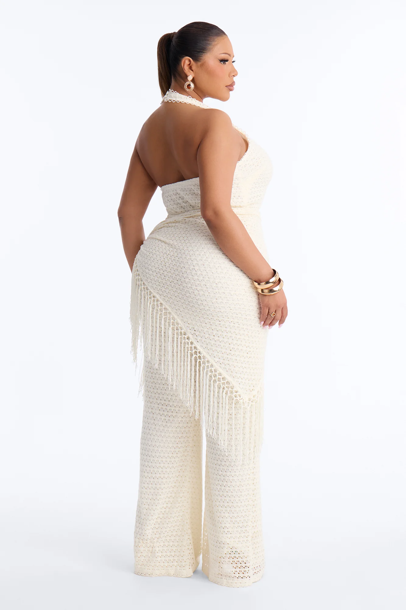 Mariah Jumpsuit And Tie Waist Scarf Set - Cream - Image 8