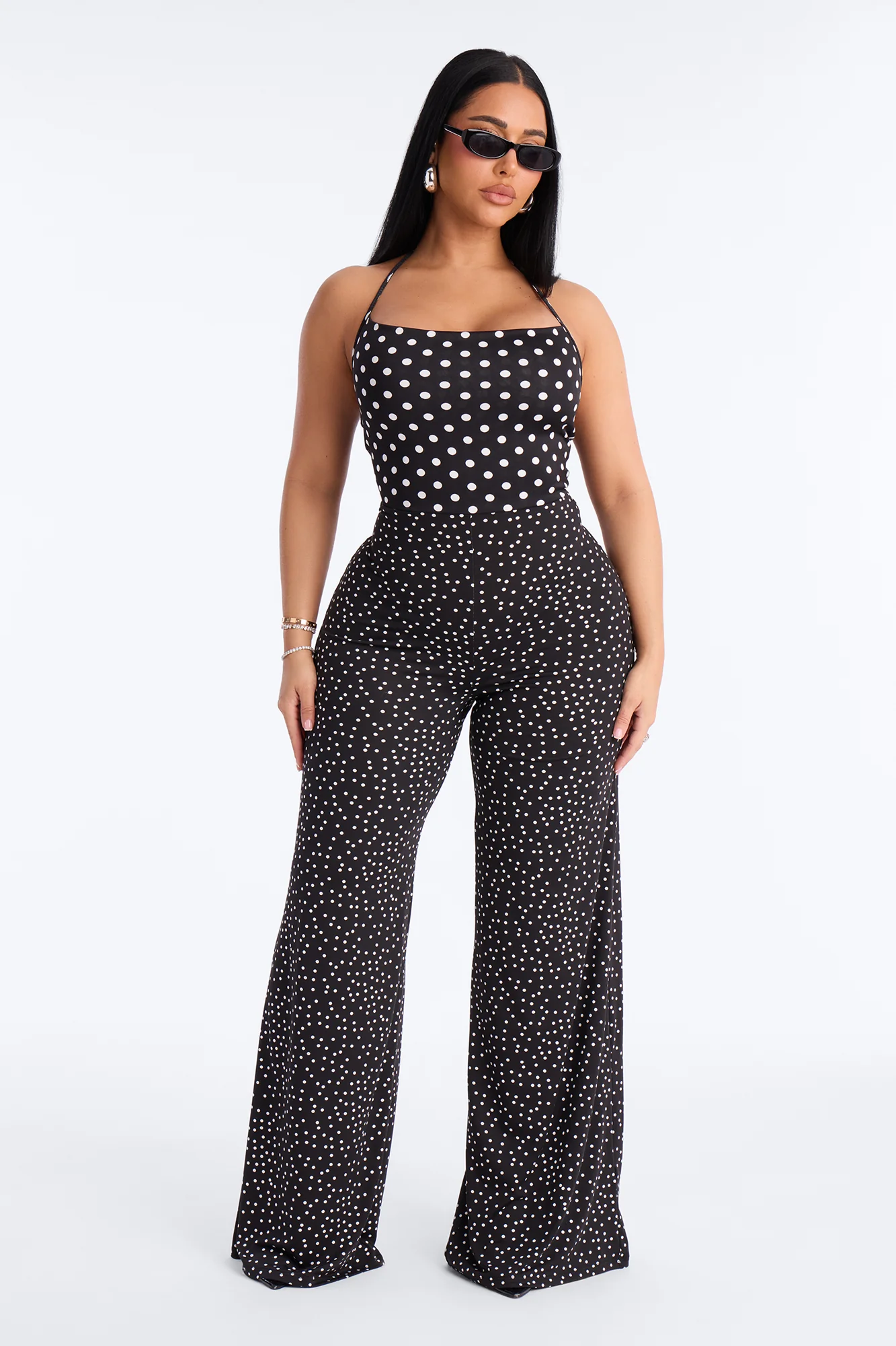 Maribel Polka Dot Wide Leg Jumpsuit - Black/White