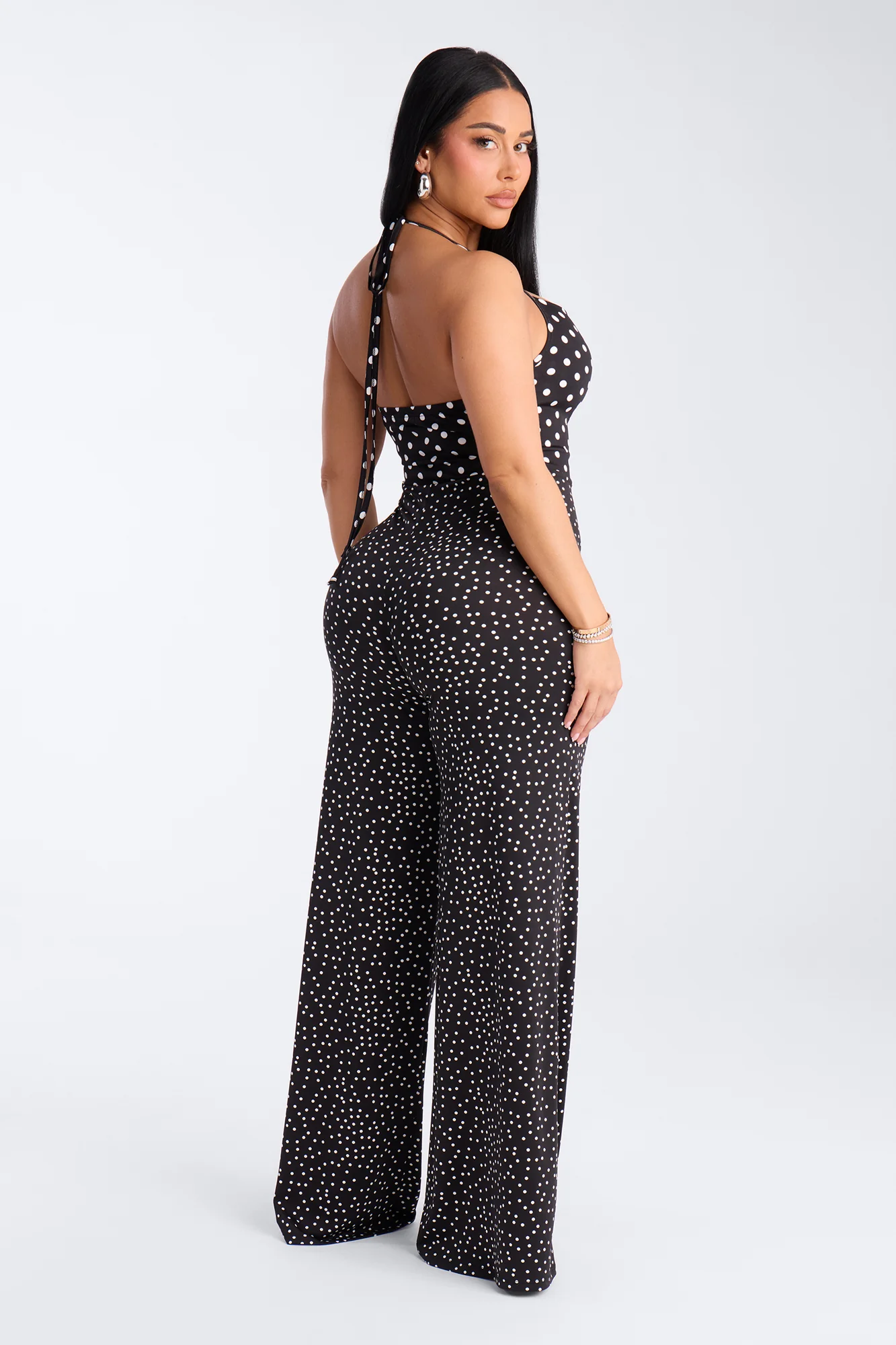 Maribel Polka Dot Wide Leg Jumpsuit - Black/White - Image 4