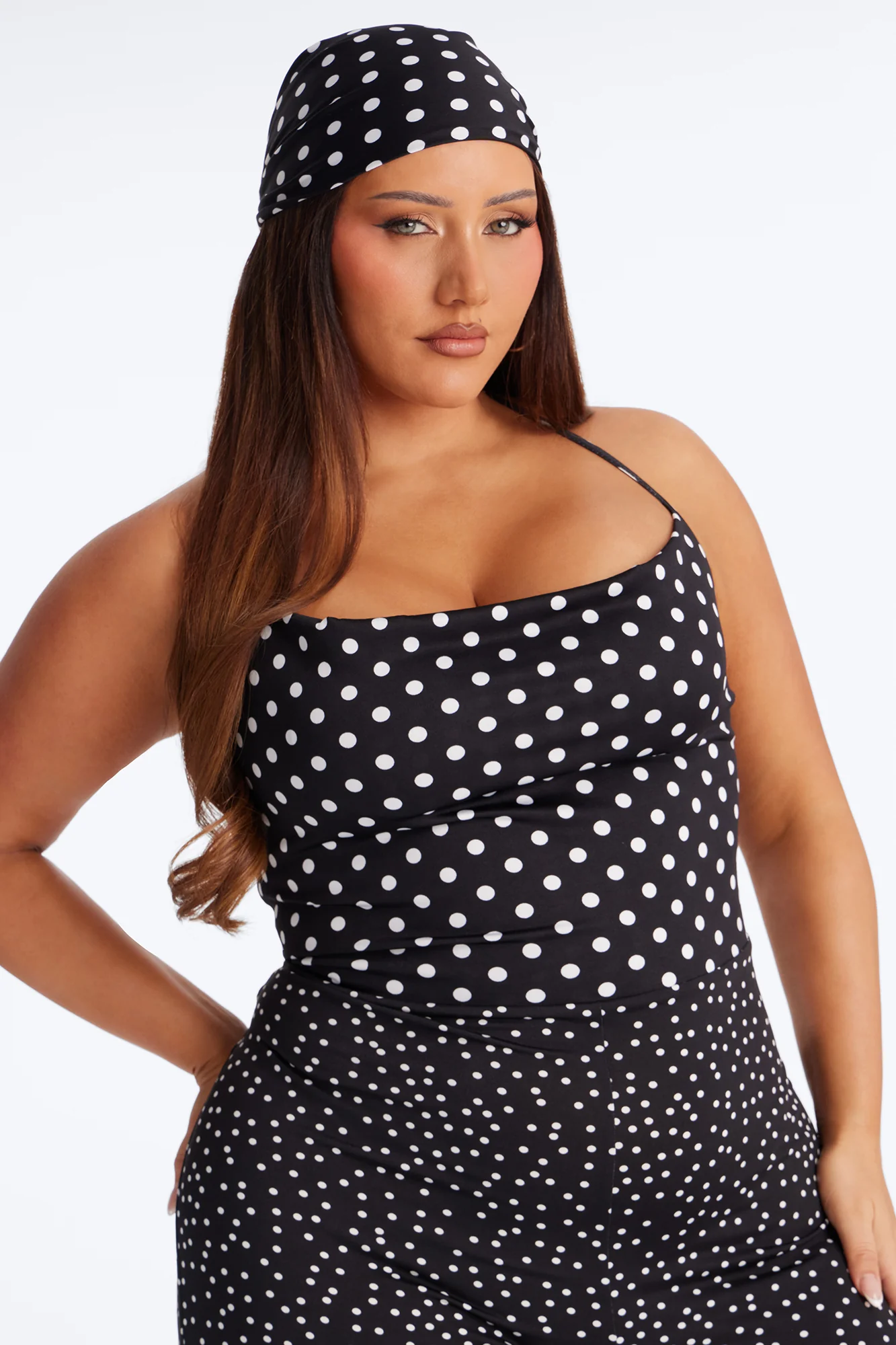 Maribel Polka Dot Wide Leg Jumpsuit - Black/White - Image 6