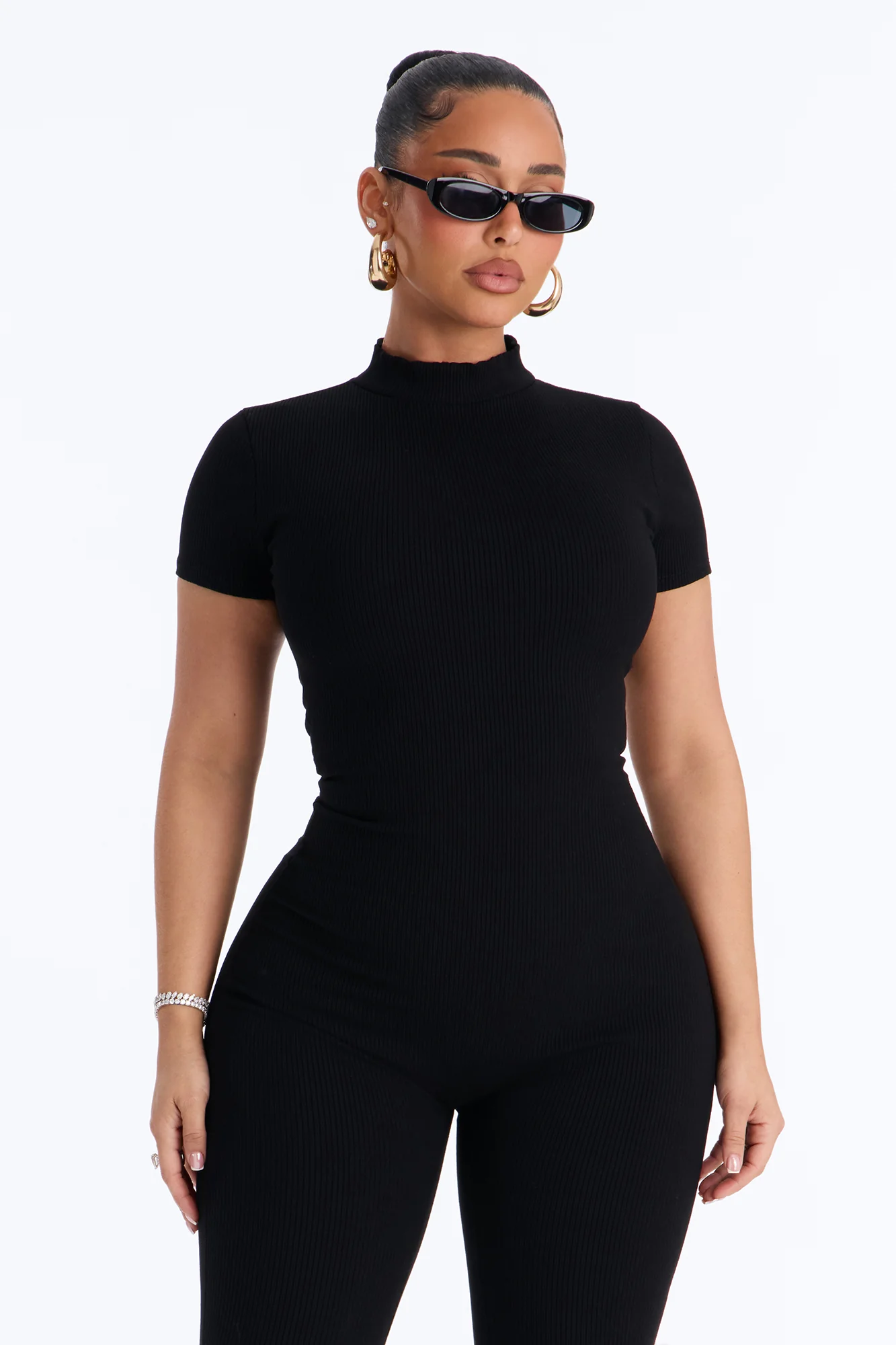 Maribel Short Sleeve Capri Jumpsuit - Black - Image 2