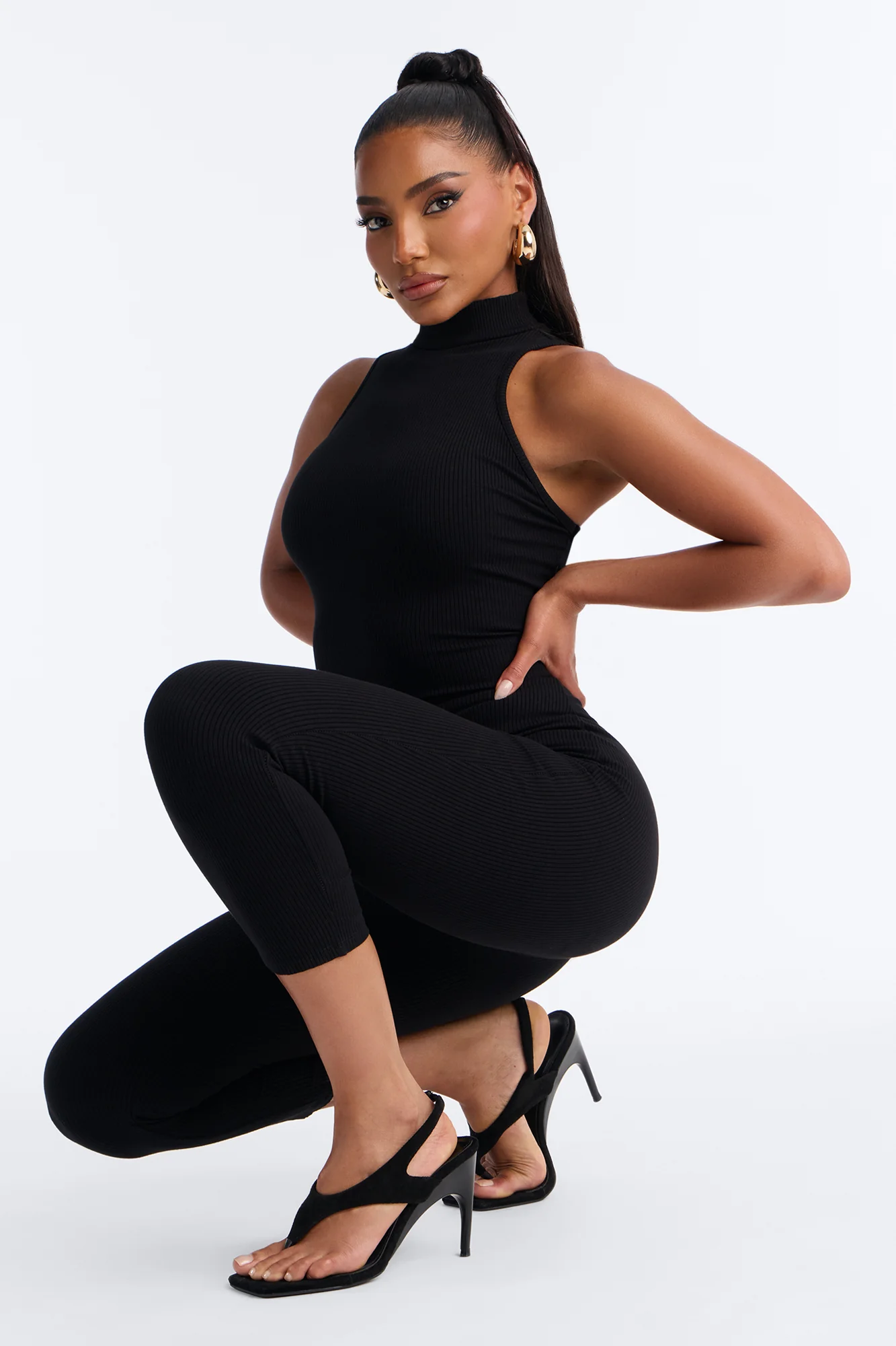 Maribel Sleeveless Snatched Capri Jumpsuit - Black - Image 2