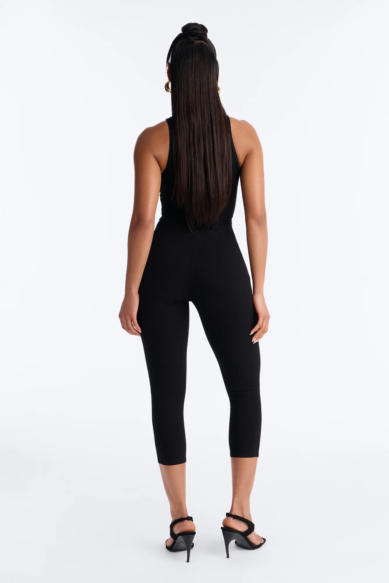 Maribel Sleeveless Snatched Capri Jumpsuit - Black - Image 5