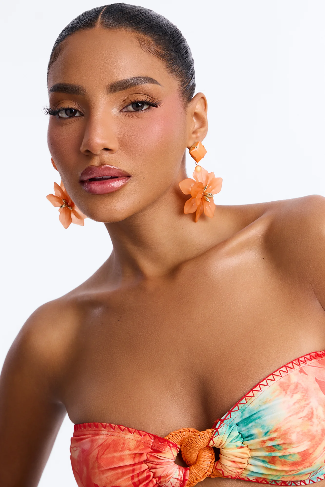 Maribelle Floral Drop Earrings - Orange - Image 2