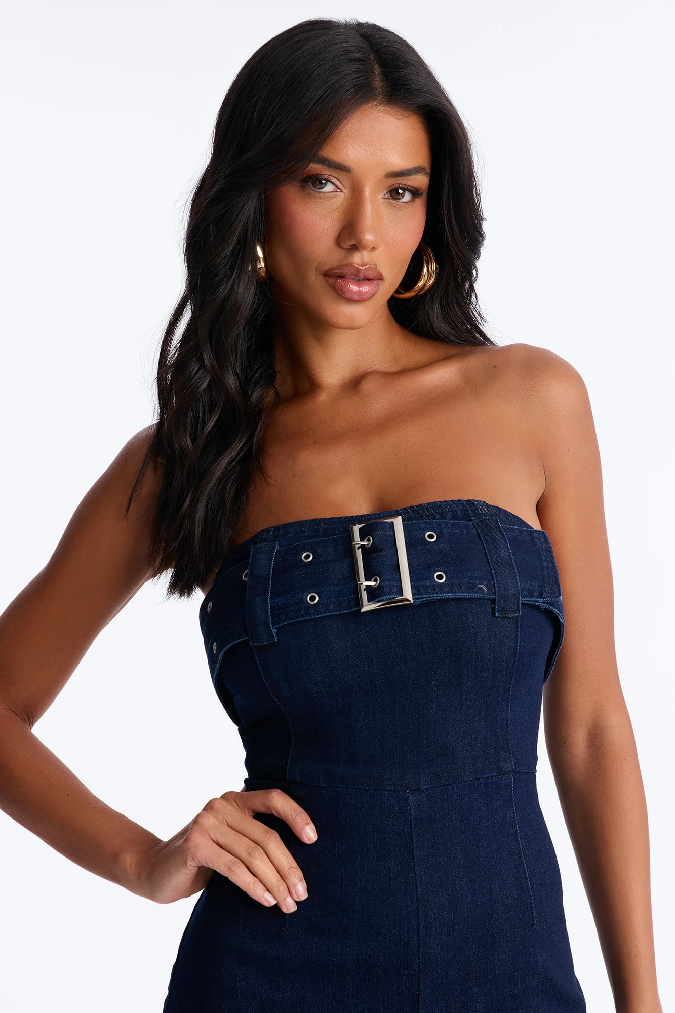 Marie Denim Belted Jumpsuit - Dark Wash - Image 2