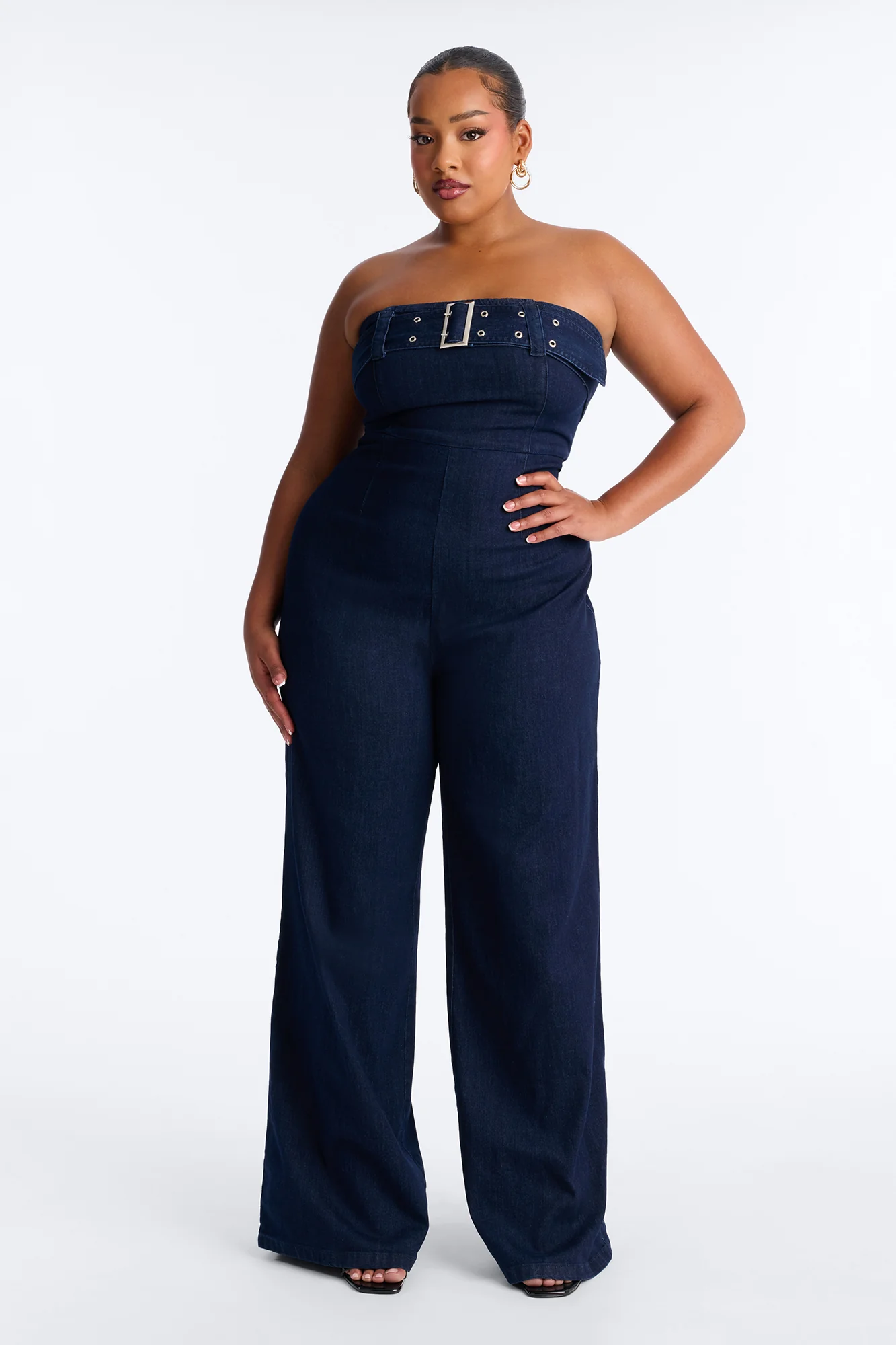 Marie Denim Belted Jumpsuit - Dark Wash - Image 5