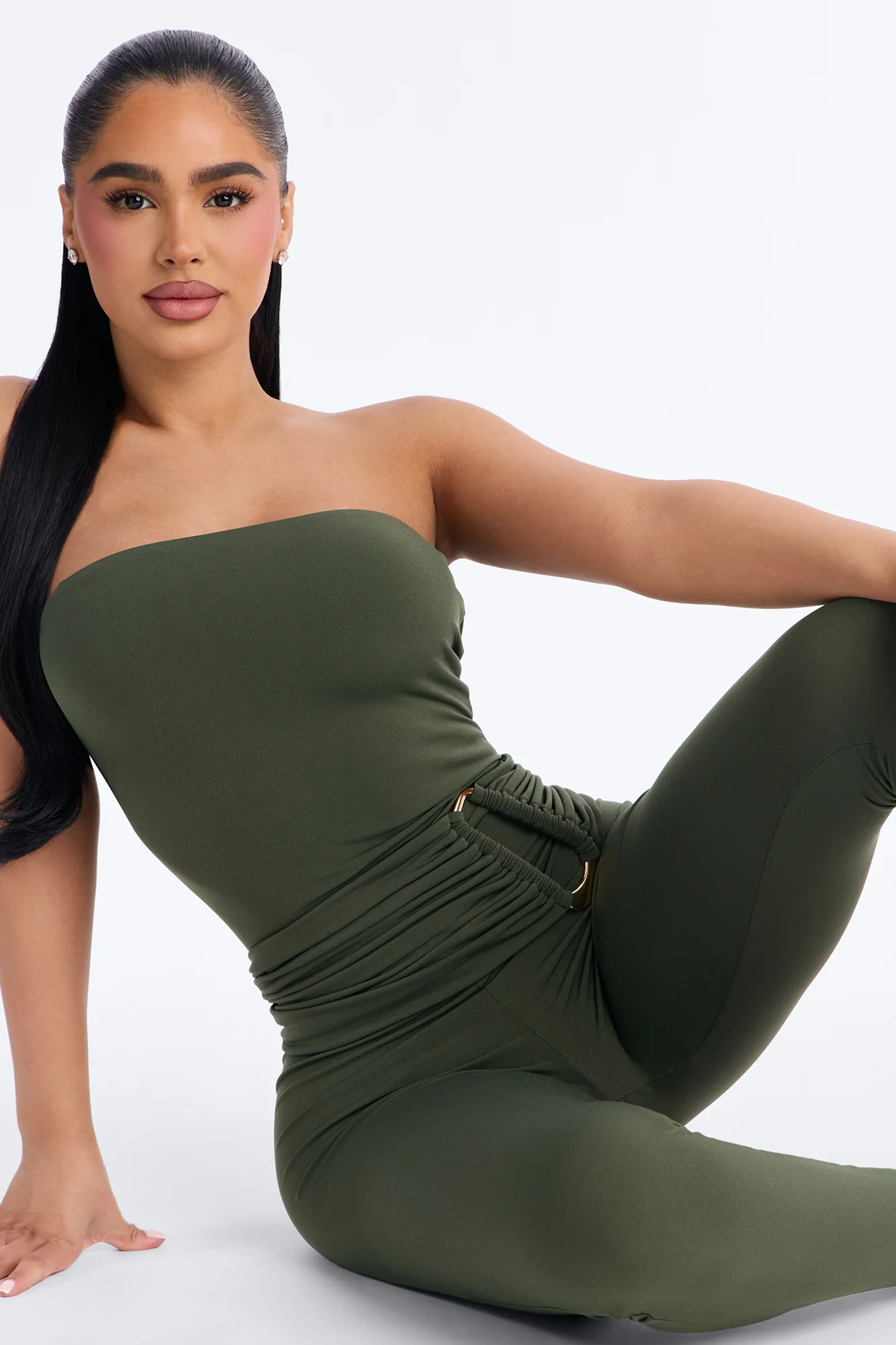 Mariela Strapless Hardware Catsuit - Olive - Image 3
