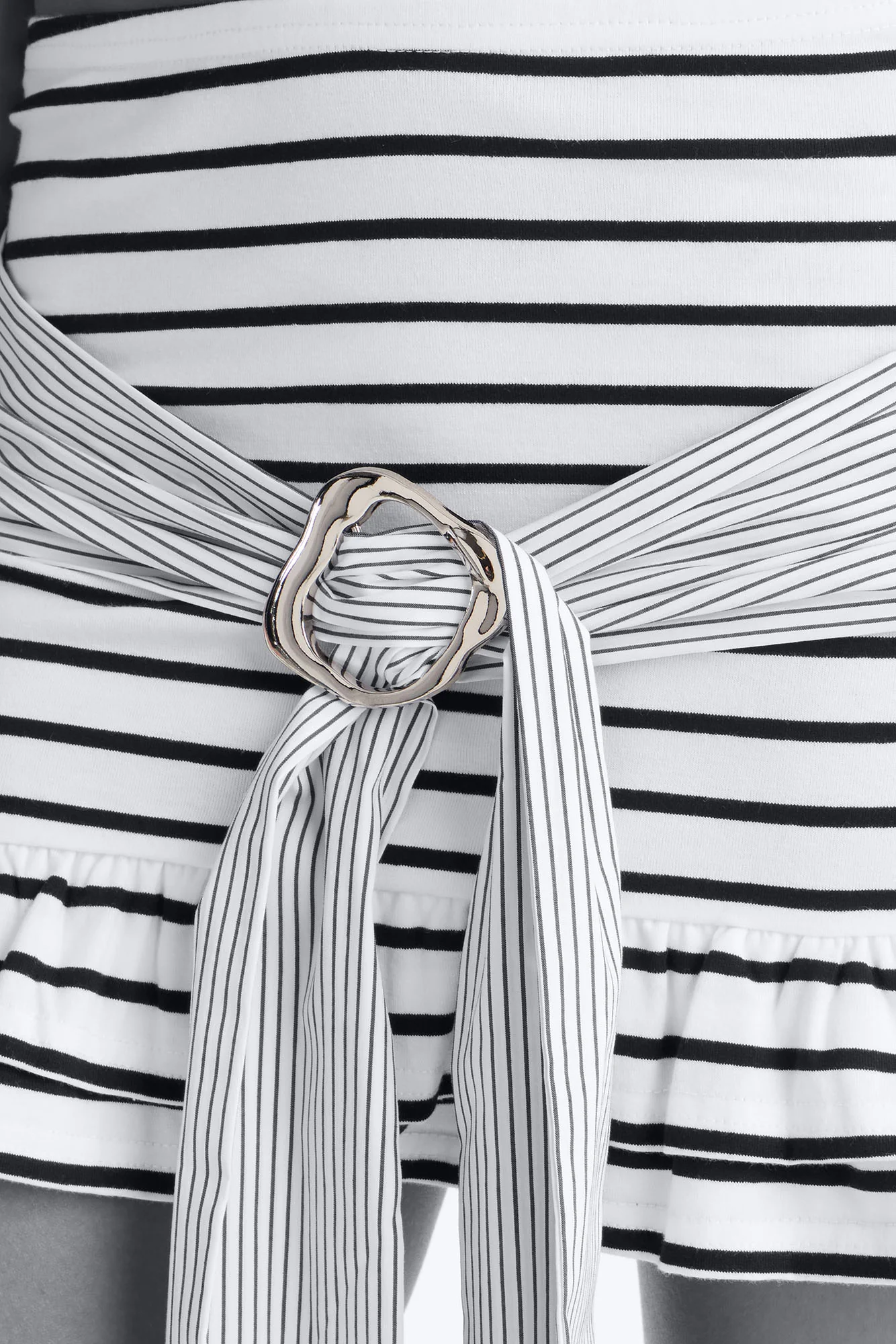 Mariela Striped Belted Skirt Set - White/Black - Image 3