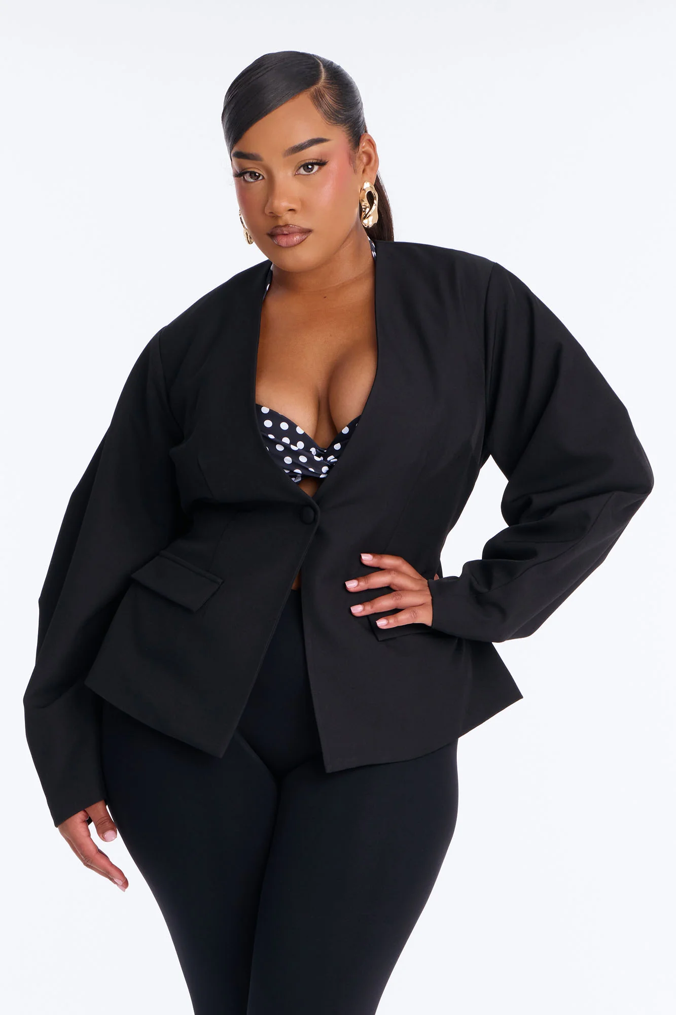 Mariella Barrel Sleeve Blazer - Black - Image 5