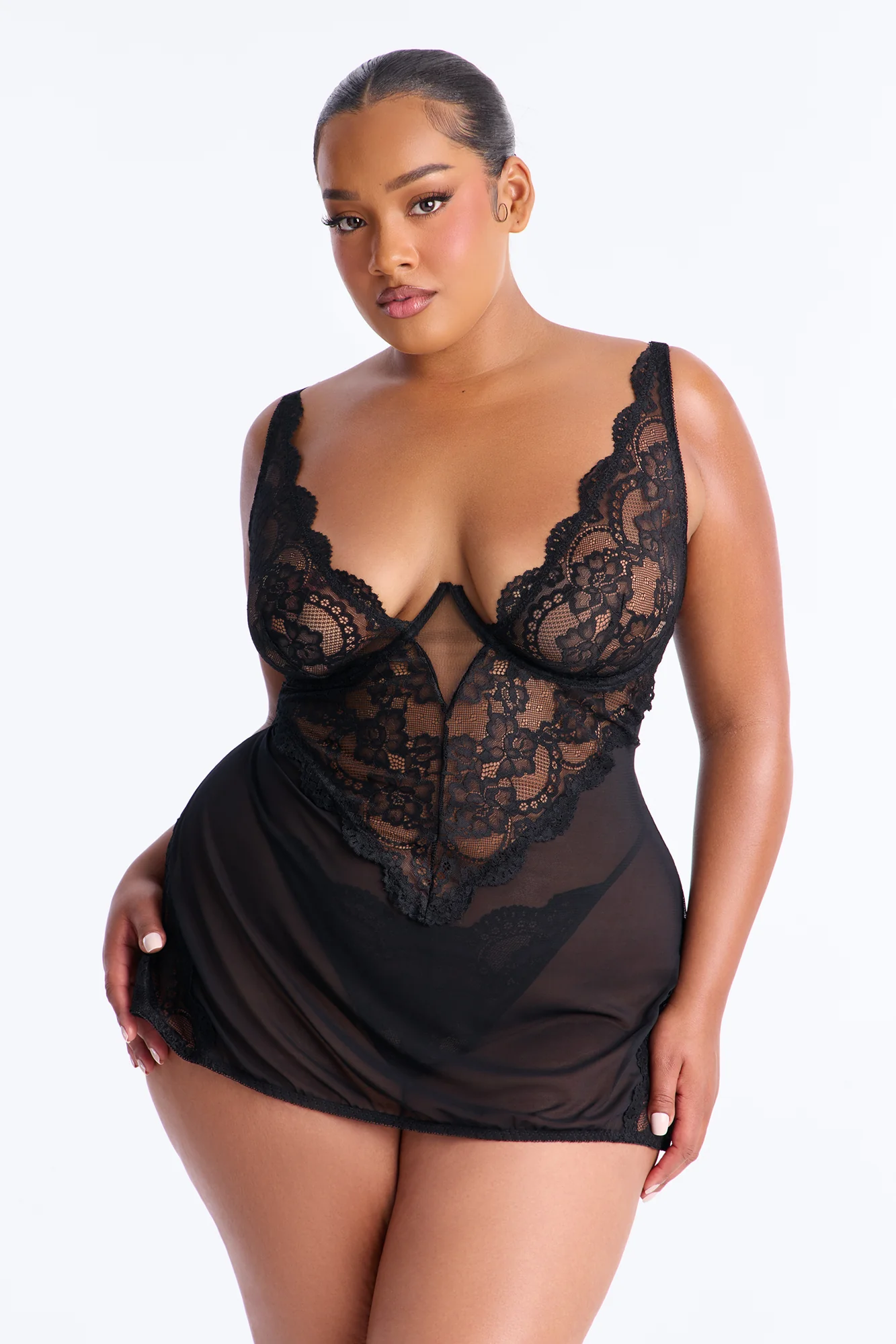 Mariella Mesh Lace Chemise - Black - Image 5