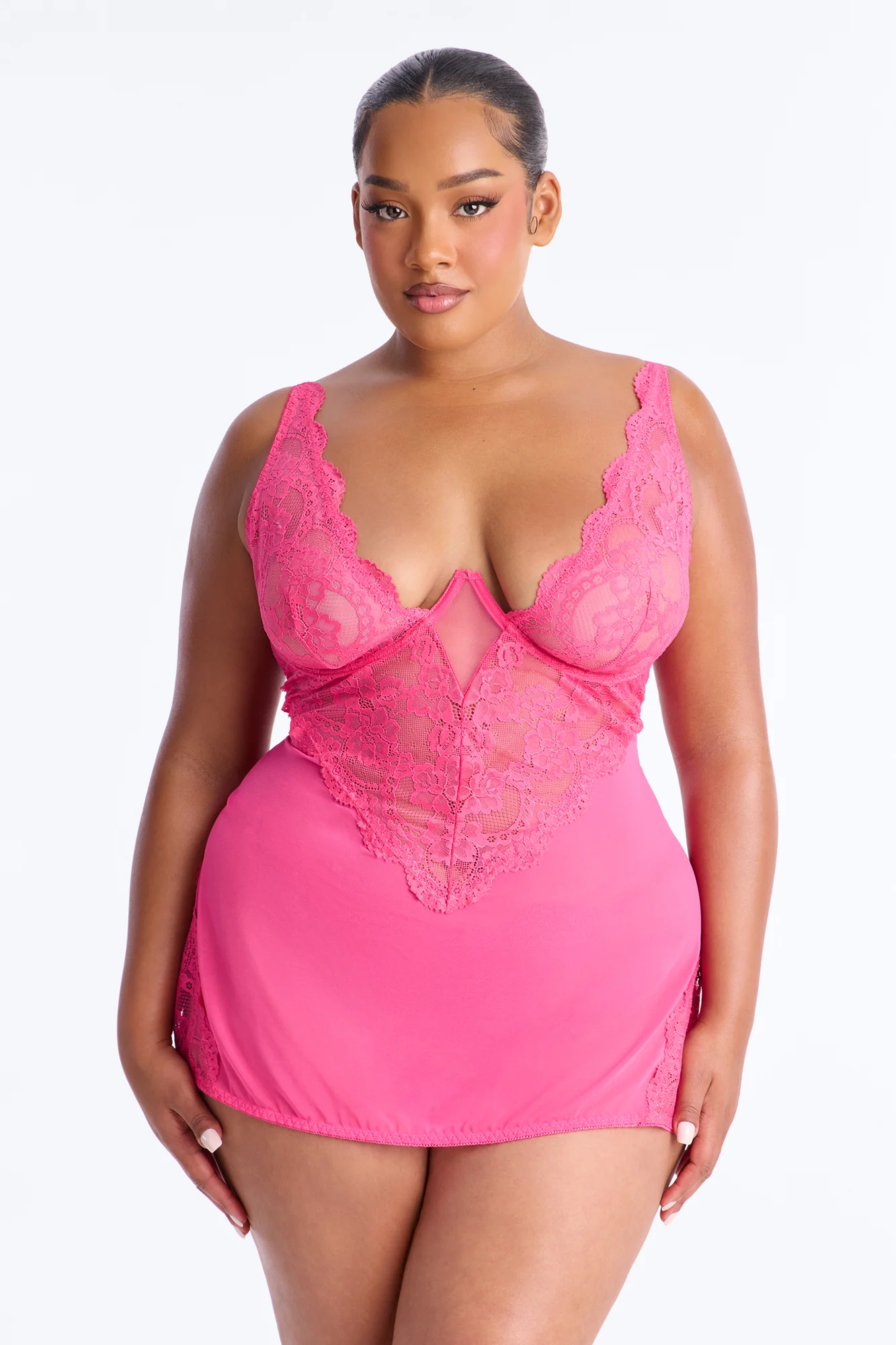 Mariella Mesh Lace Chemise - Magenta - Image 4