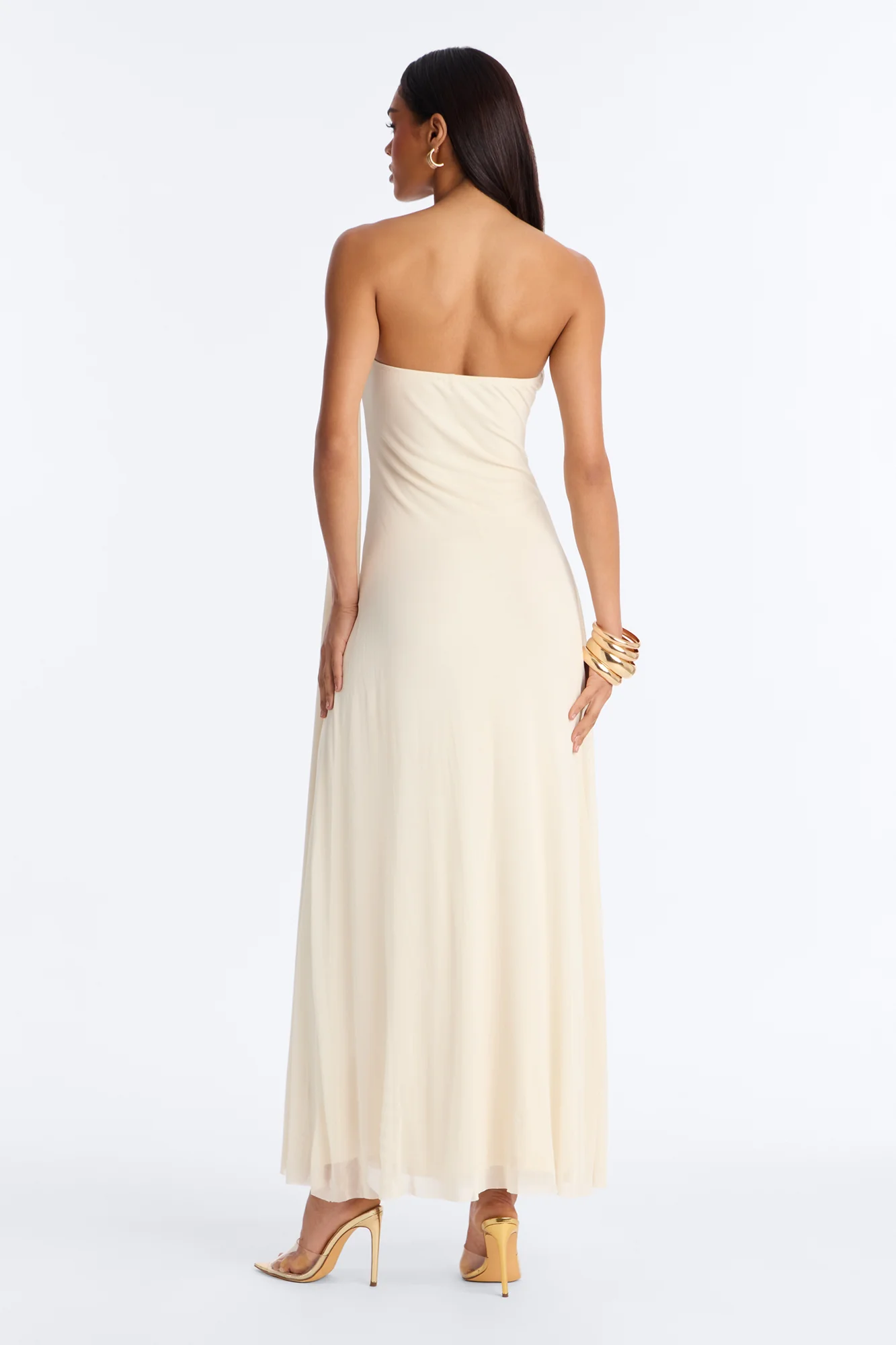 Marielle Draped Mesh Maxi Dress - Cream - Image 4