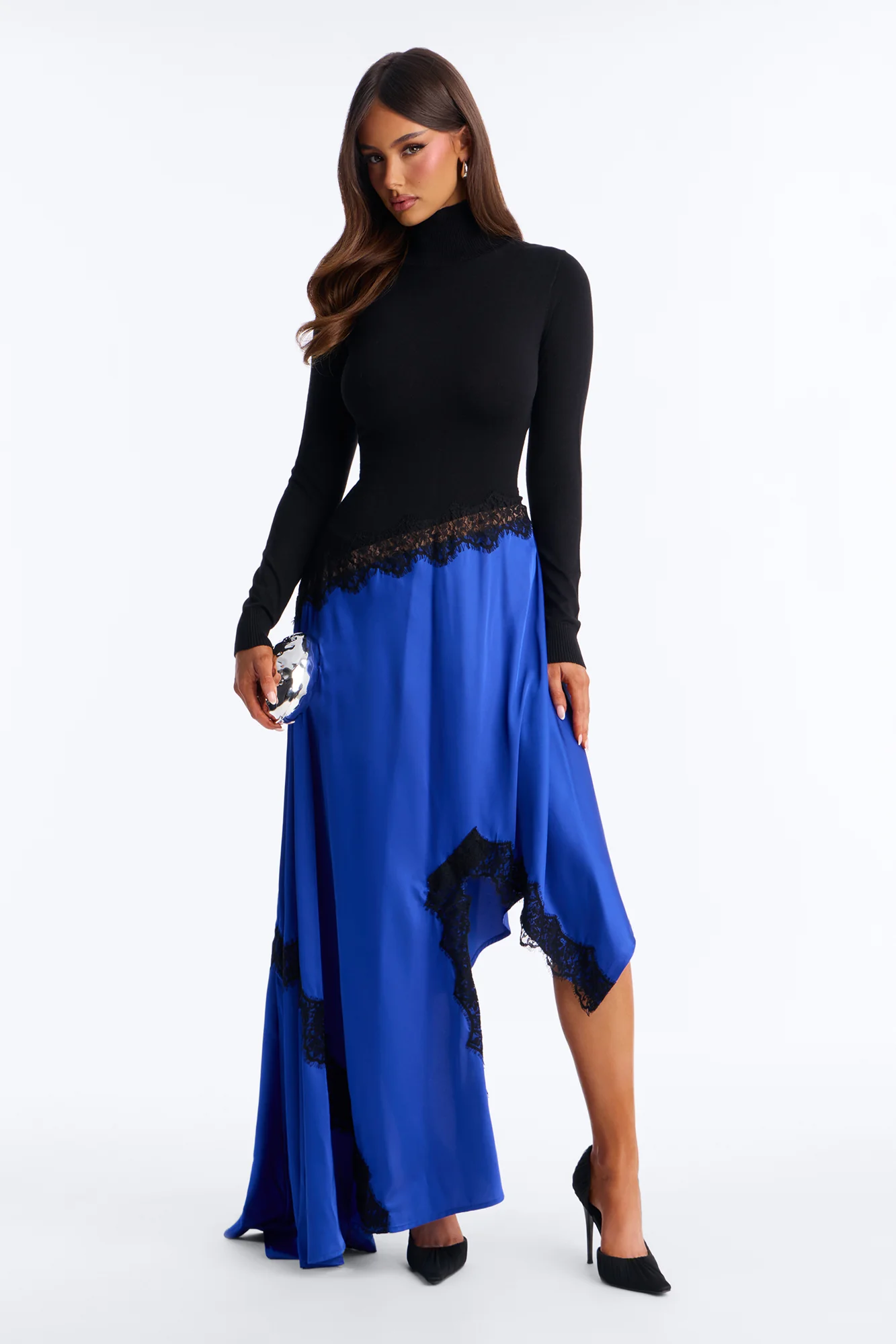 Marielle Lace Trim Maxi Dress - Black/Blue