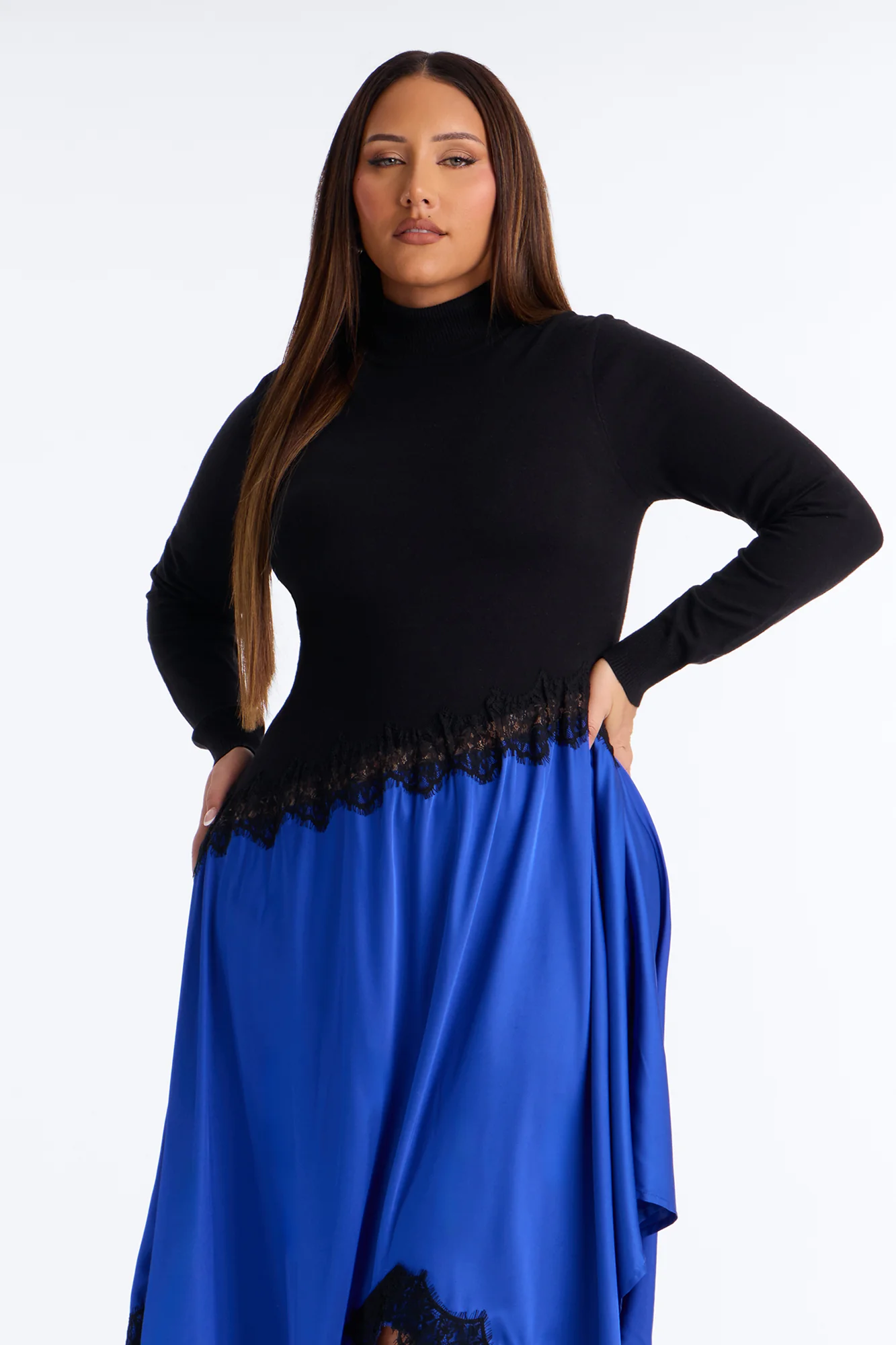 Marielle Lace Trim Maxi Dress - Black/Blue - Image 6