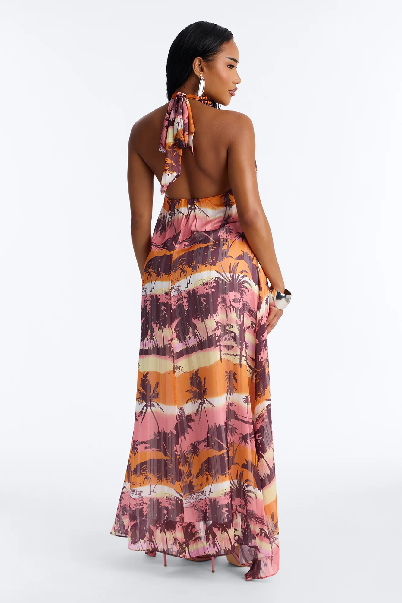 Marigold Sleeveless Chiffon Maxi Dress - Orange/combo - Image 4