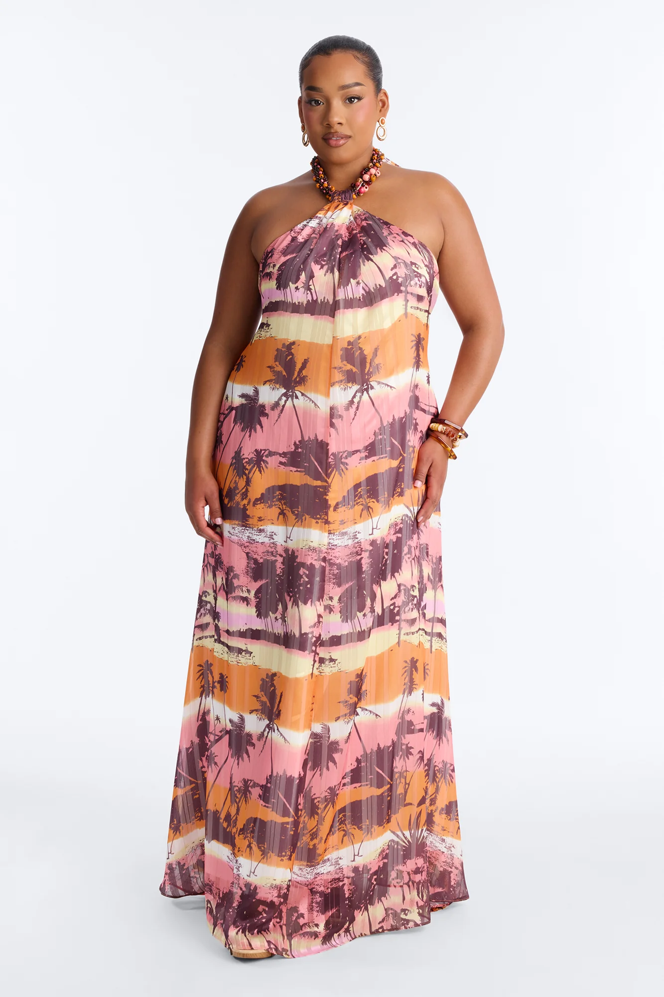 Marigold Sleeveless Chiffon Maxi Dress - Orange/combo - Image 5