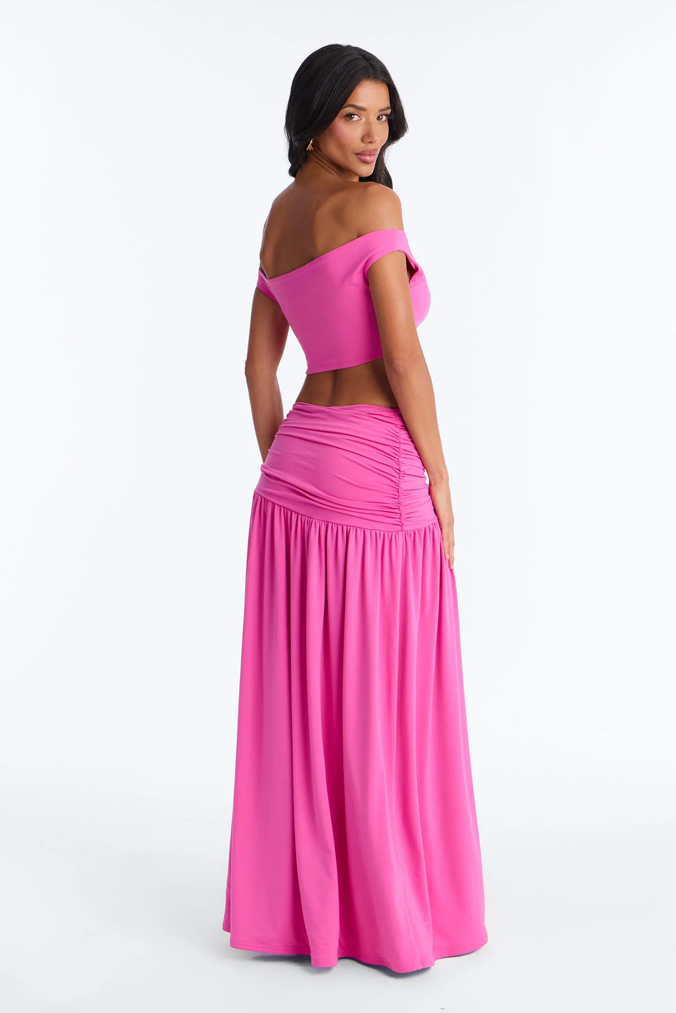 Marilyn Off Shoulder High Slit Maxi Skirt Set - Magenta - Image 4