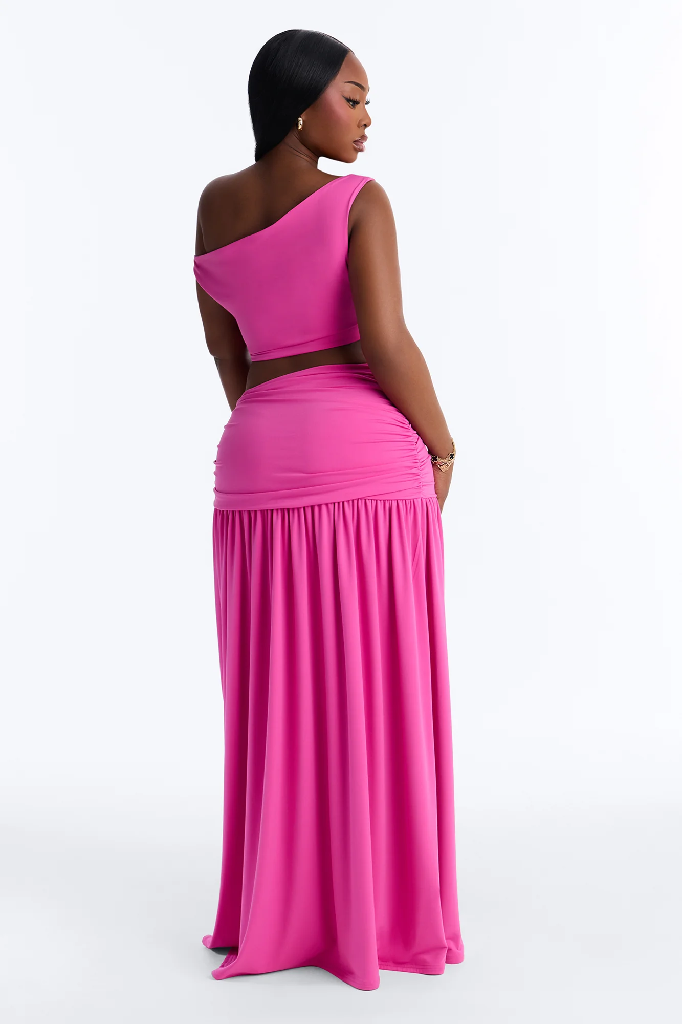 Marilyn Off Shoulder High Slit Maxi Skirt Set - Magenta - Image 7