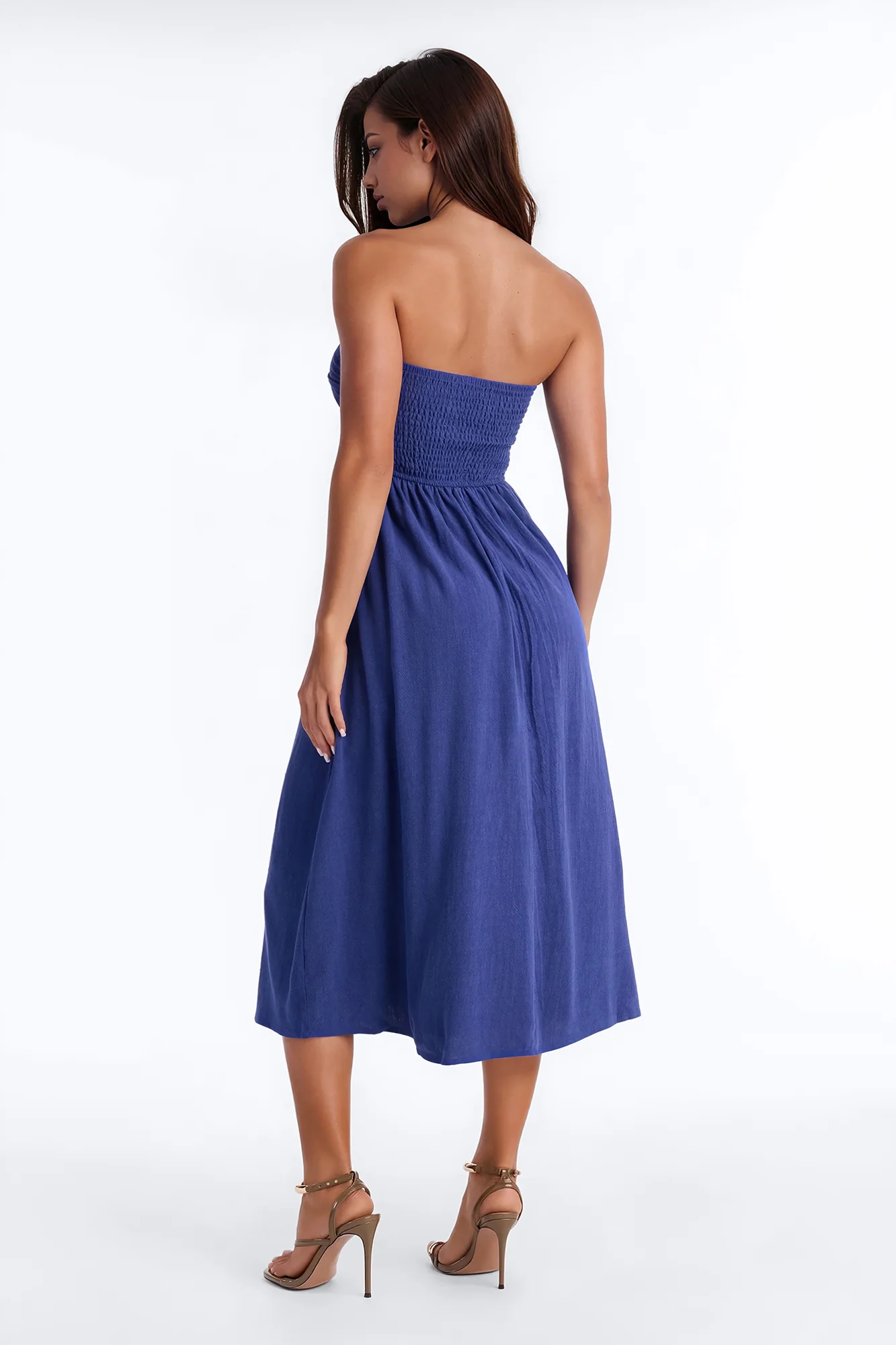 Marilyn Strapless Twist Midi Dress - Navy - Image 3