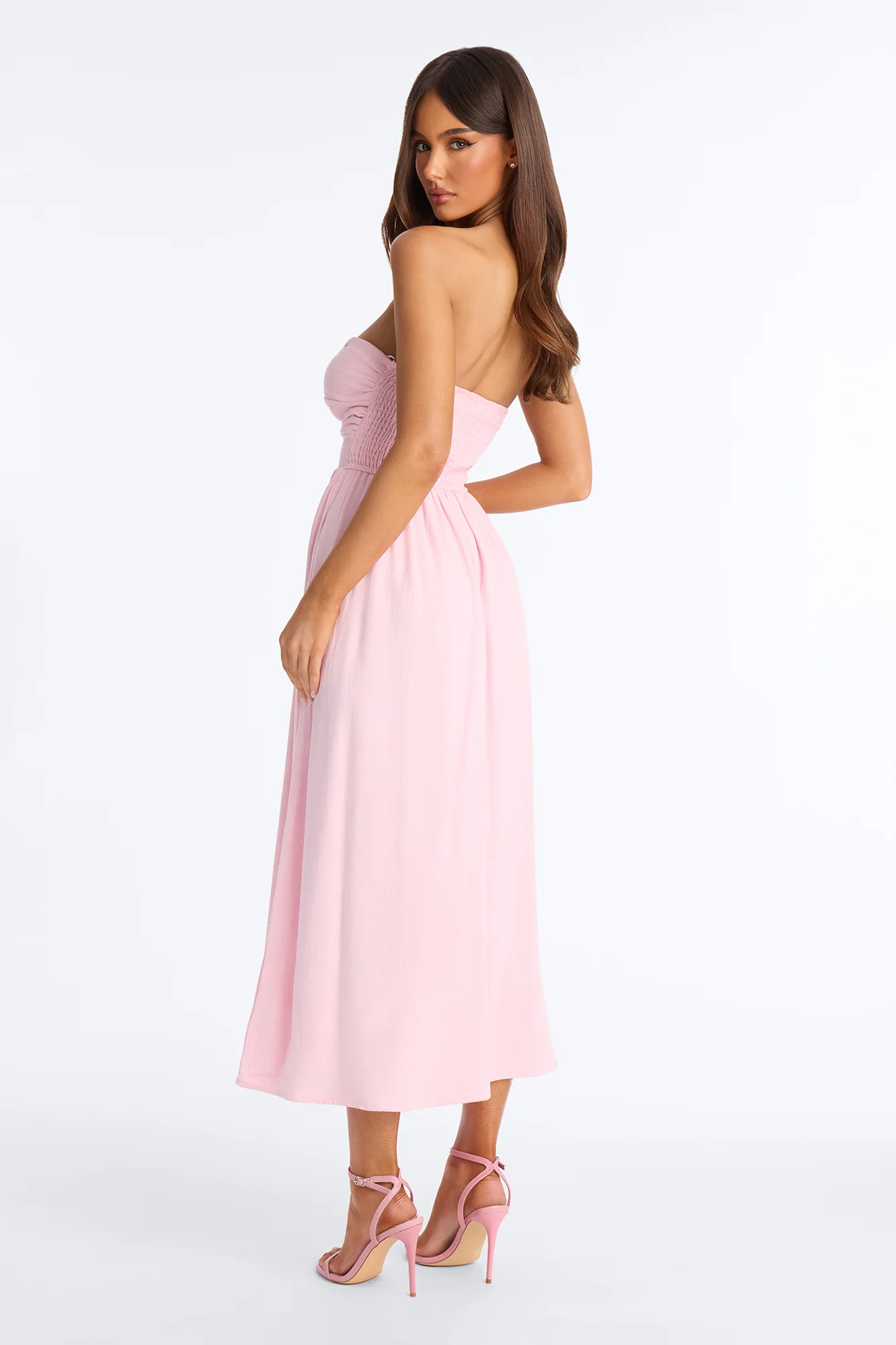 Marilyn Strapless Twist Midi Dress - Pink - Image 3