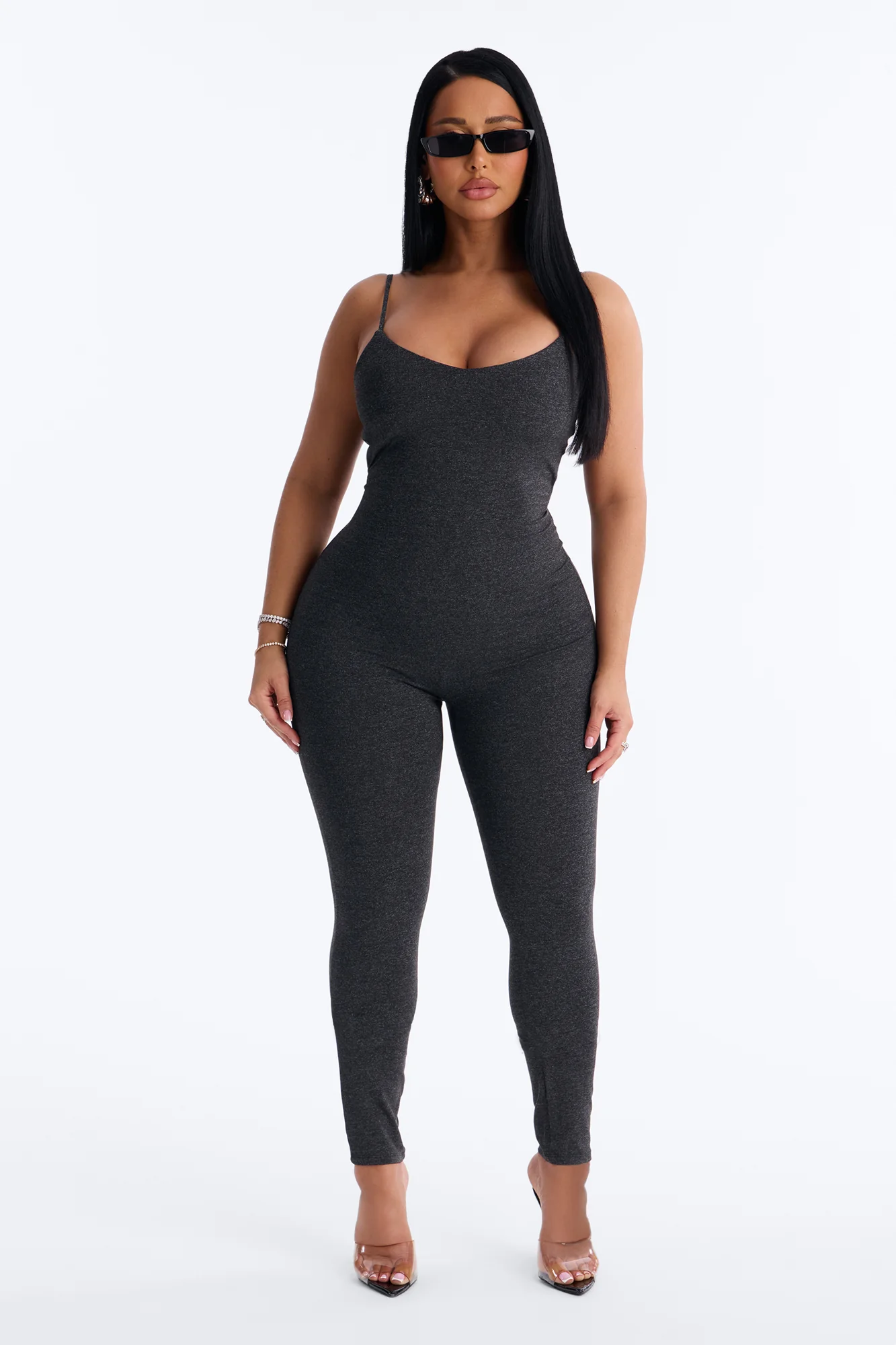 Marina Built In Bra Cami Catsuit - Charcoal