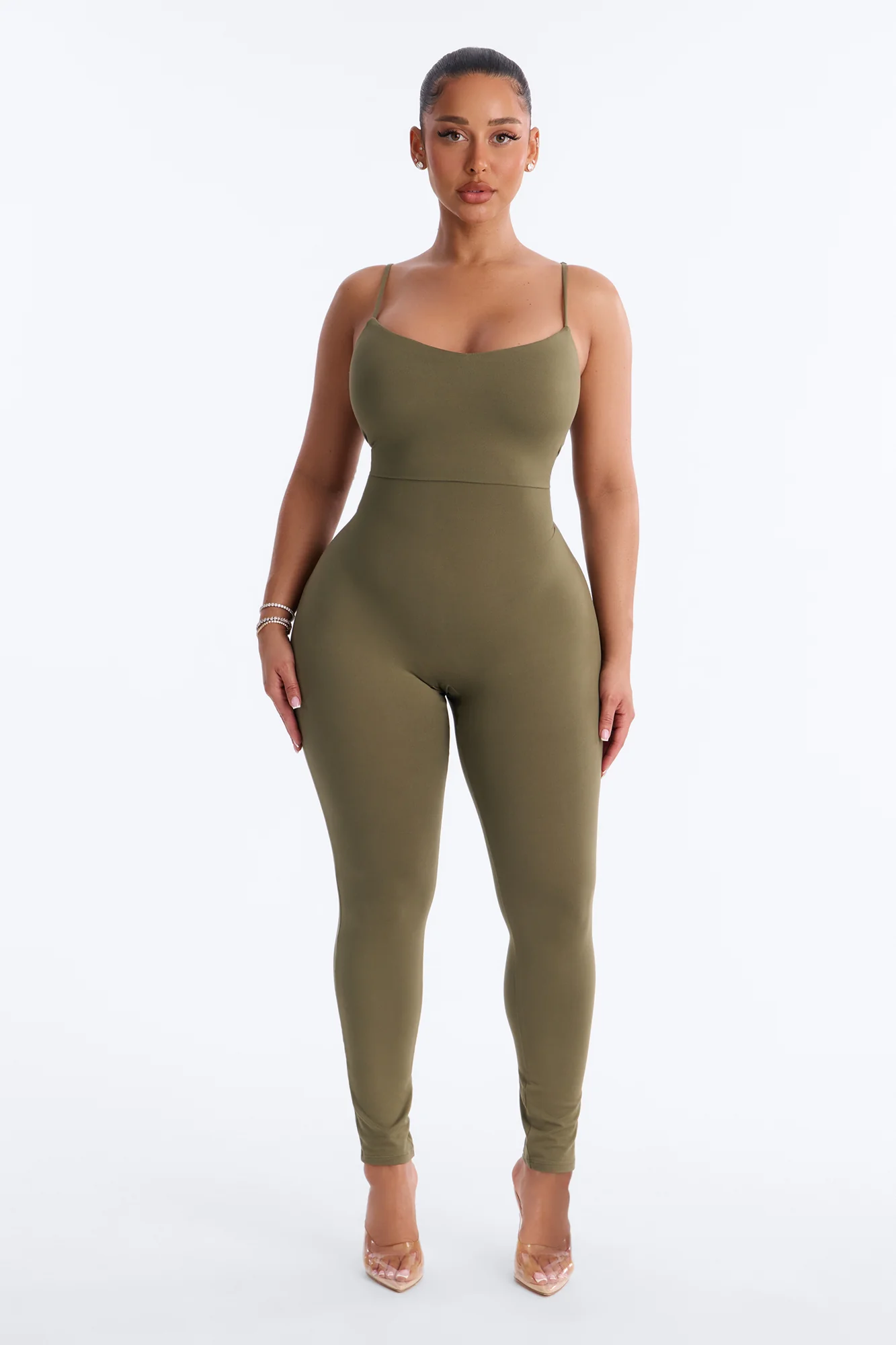 Marina Built In Bra Cami Catsuit - Olive