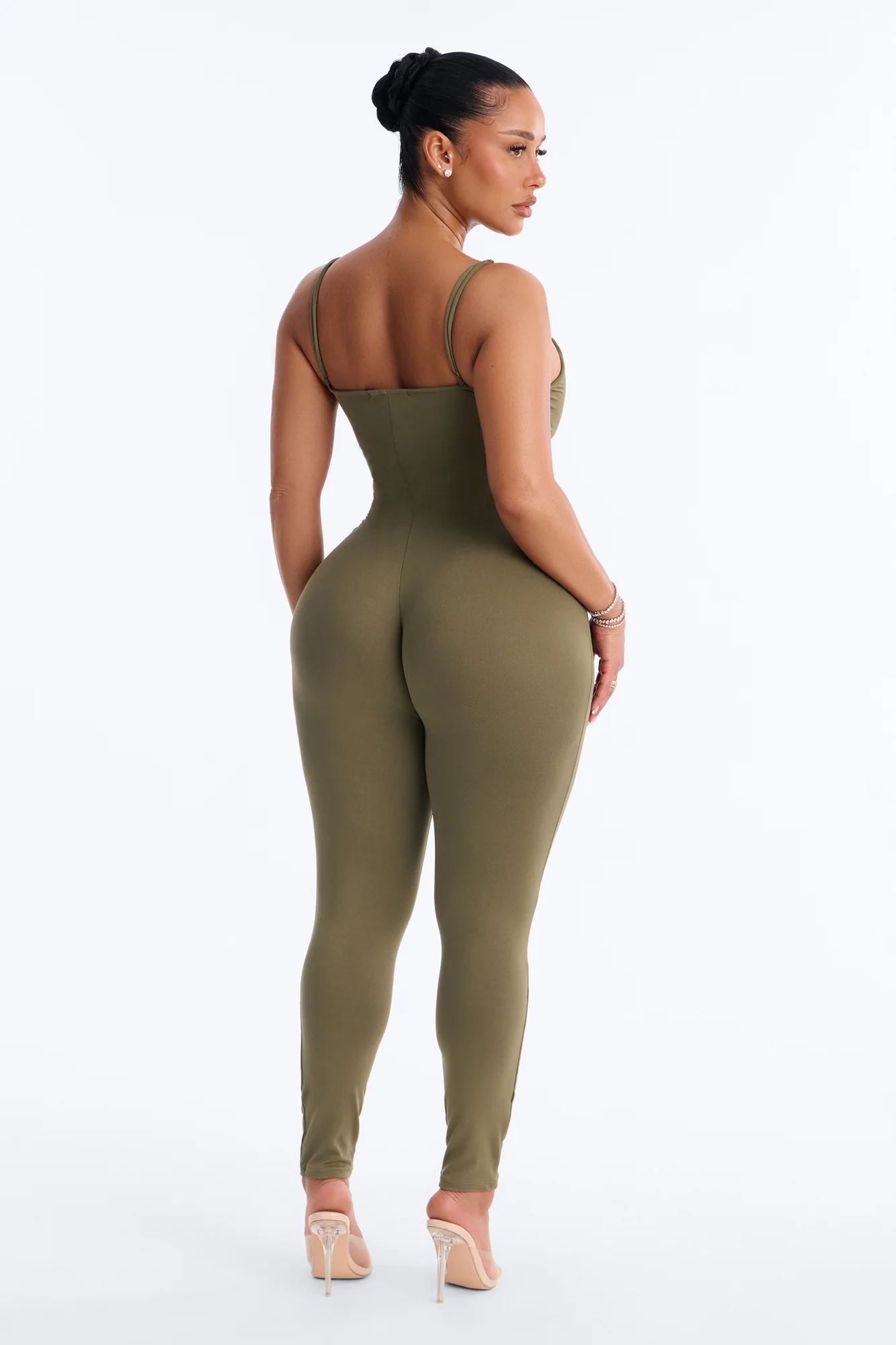 Marina Built In Bra Cami Catsuit - Olive - Image 4