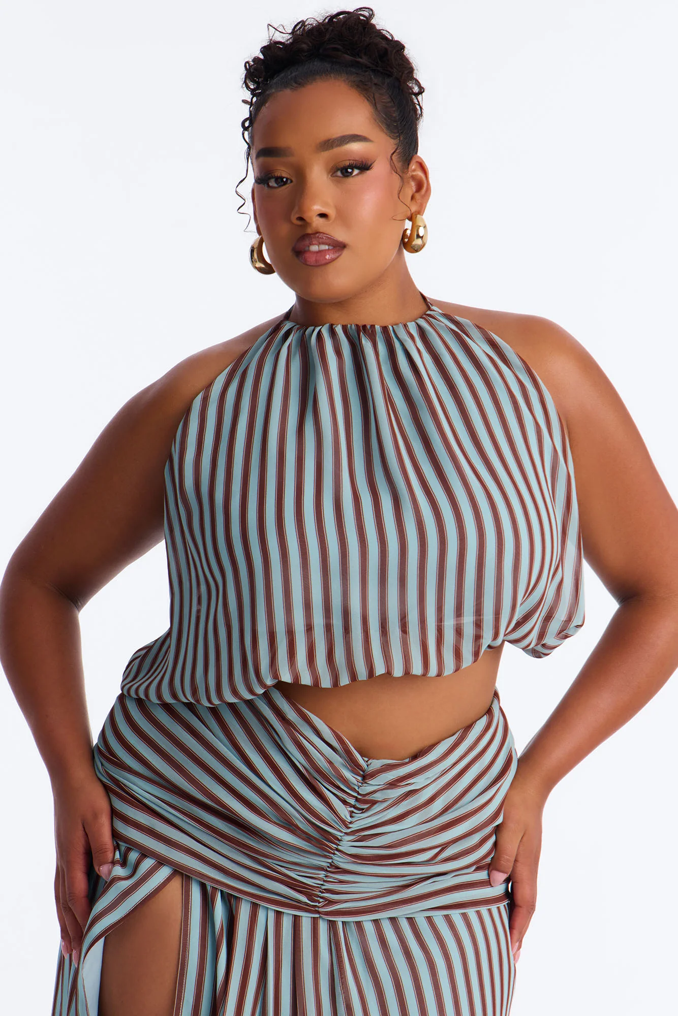 Marina Halter Striped Skirt Set - Brown/combo - Image 6