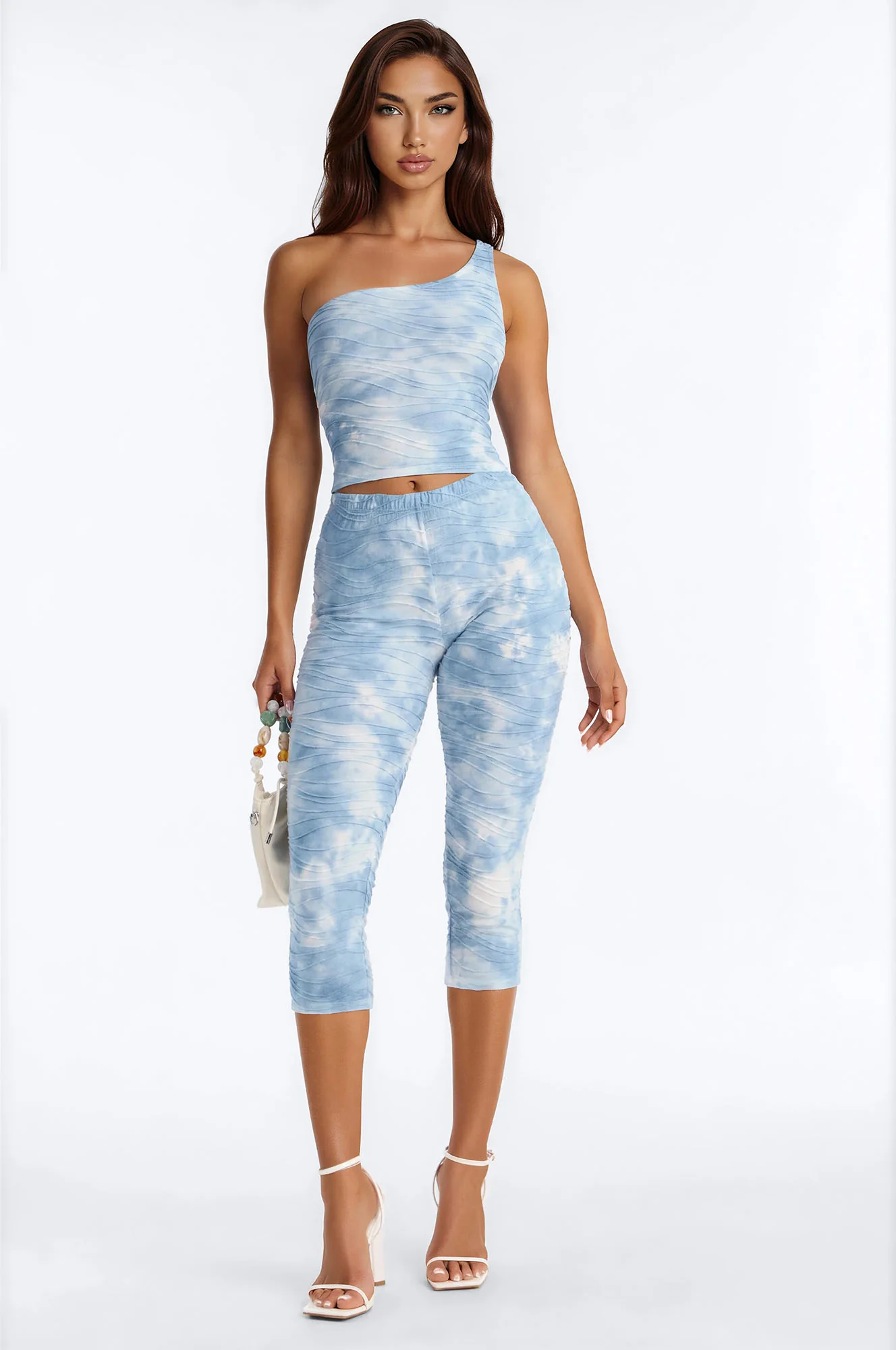 Marina One Shoulder Capri Set - Light Blue