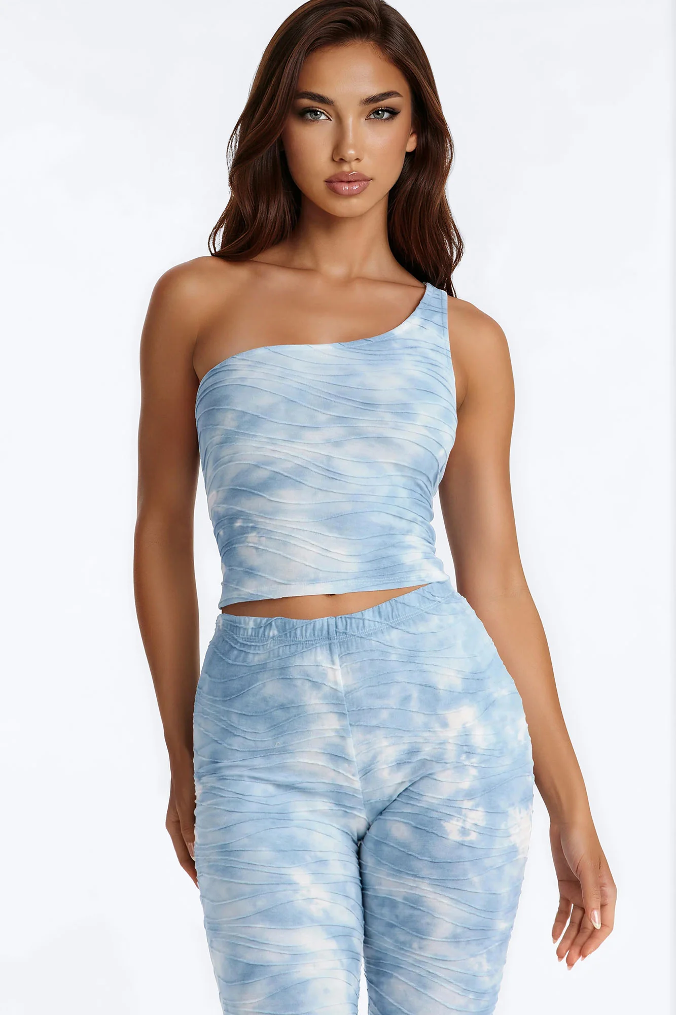 Marina One Shoulder Capri Set - Light Blue - Image 2