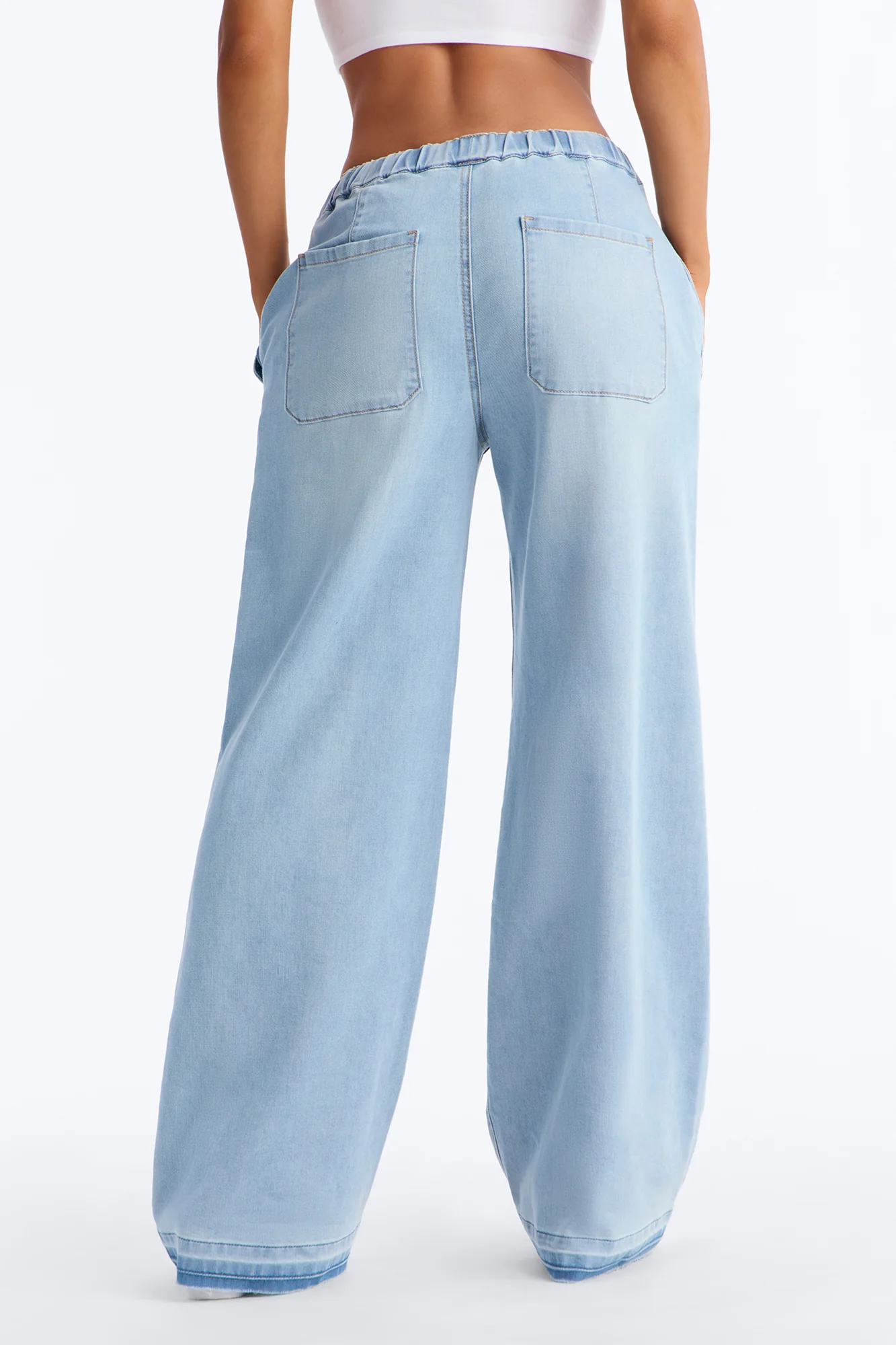 Marina Stretch Crosshatch Tie Waist Jeans - Light Blue Wash - Image 3