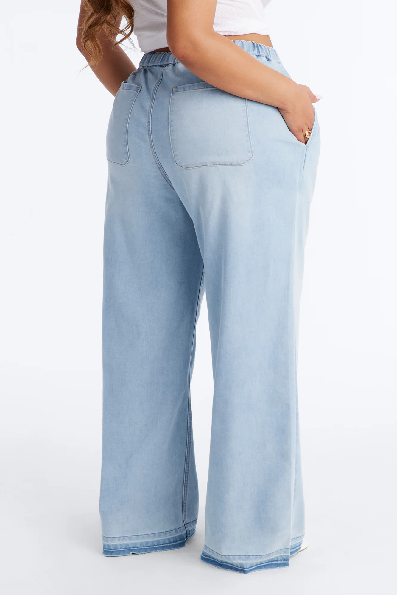 Marina Stretch Crosshatch Tie Waist Jeans - Light Blue Wash - Image 6