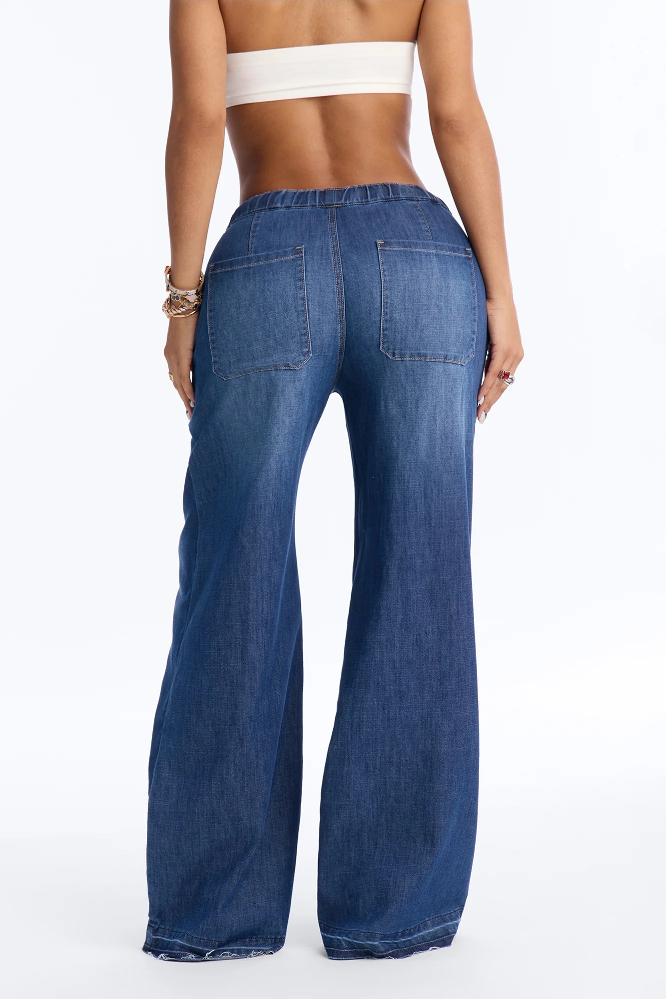 Marina Stretch Crosshatch Tie Waist Jeans - Medium Wash - Image 3