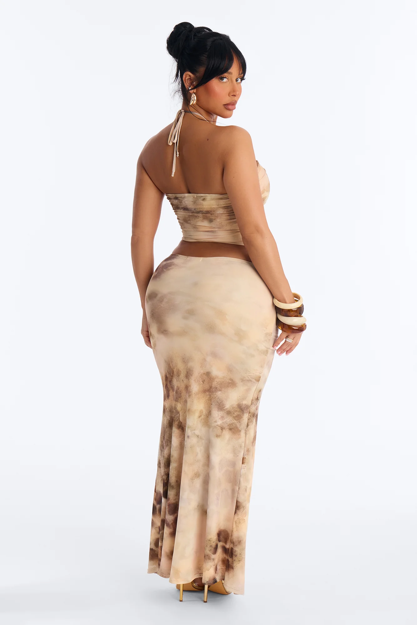 Marisel Mesh Maxi Skirt Set - Taupe - Image 4